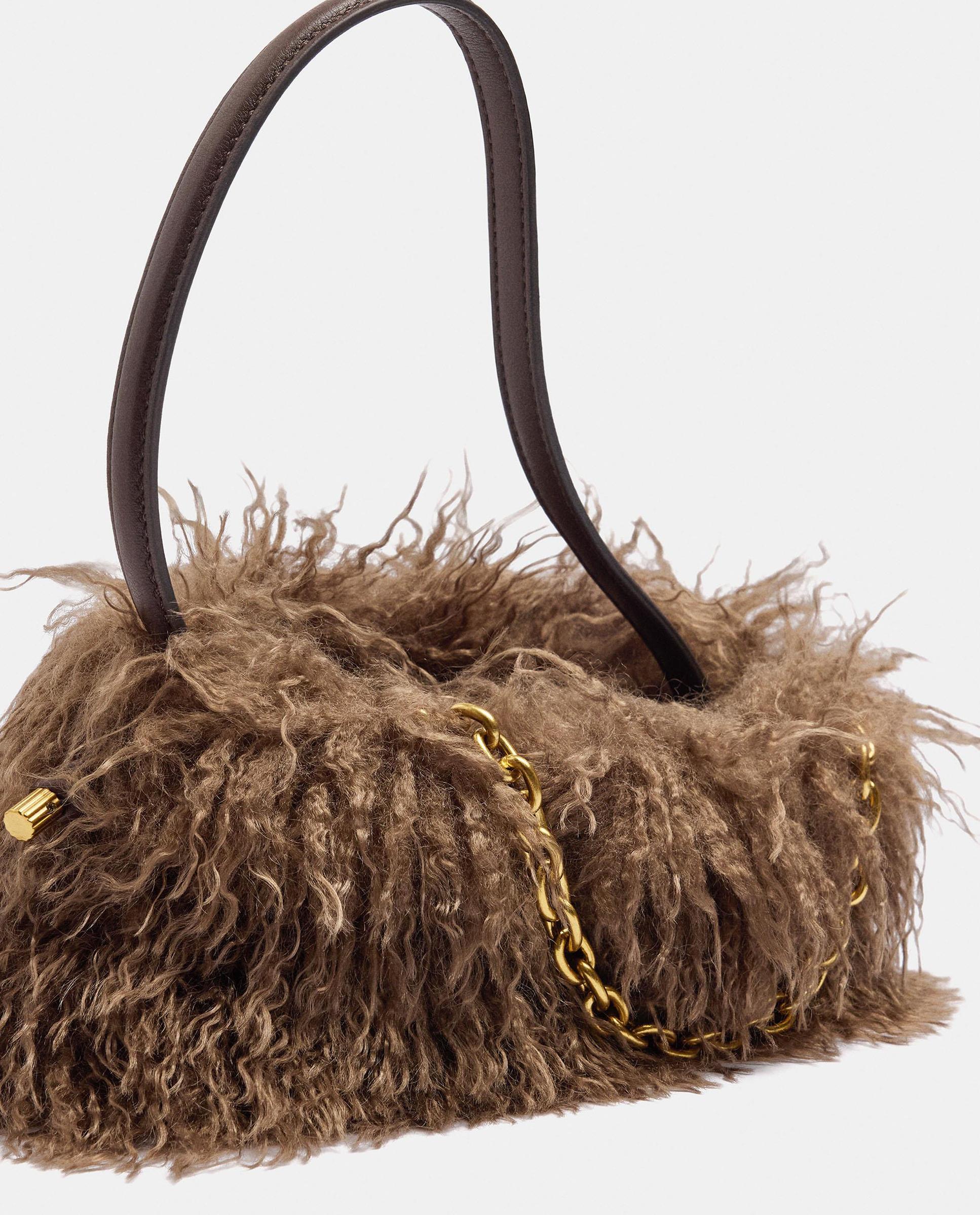 Bandolera de mujer con pelito exterior en liso - Parfois - Marrón Marrón-3