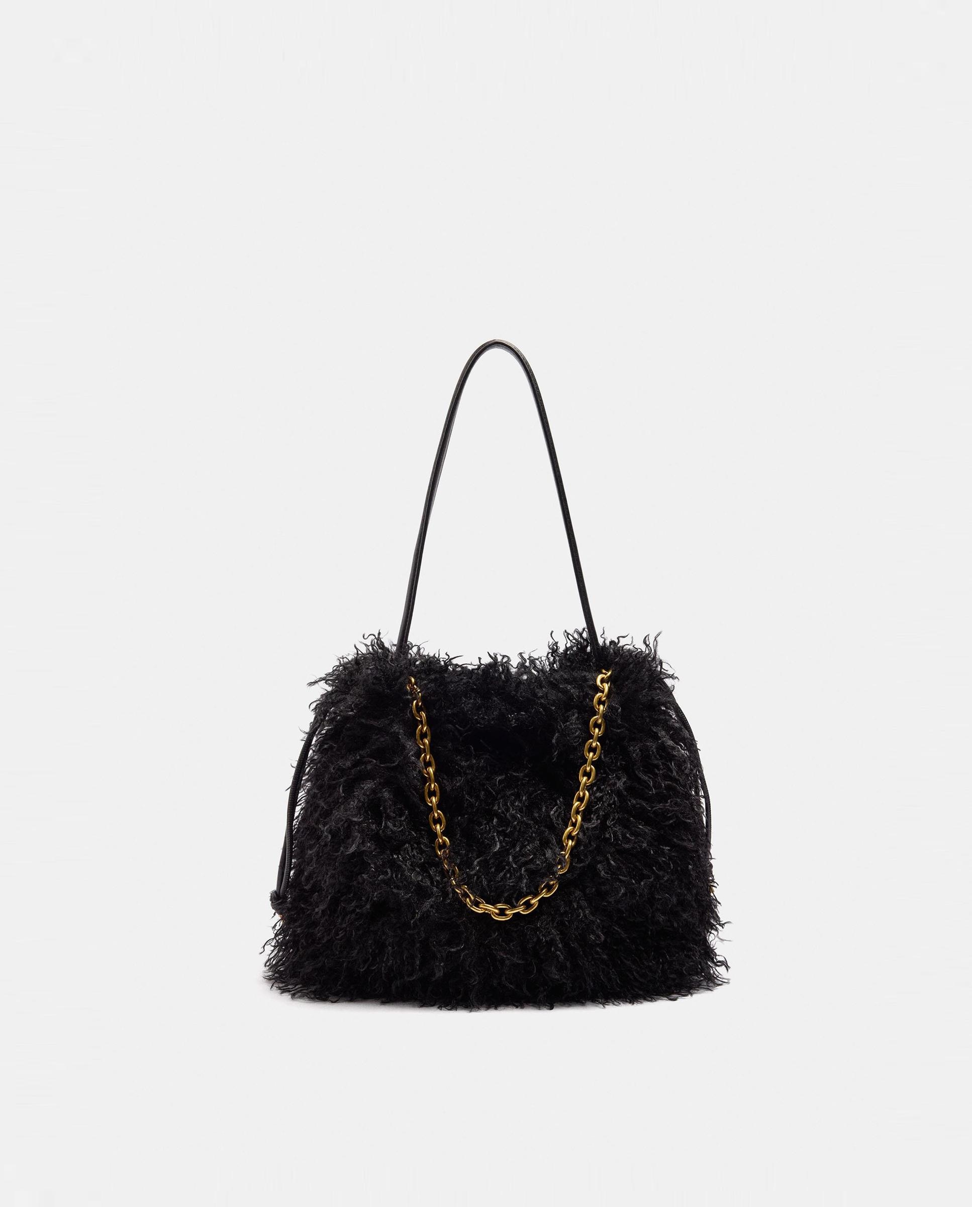 Bolso de hombro con pelito exterior en liso - Parfois - Negro Negro-1