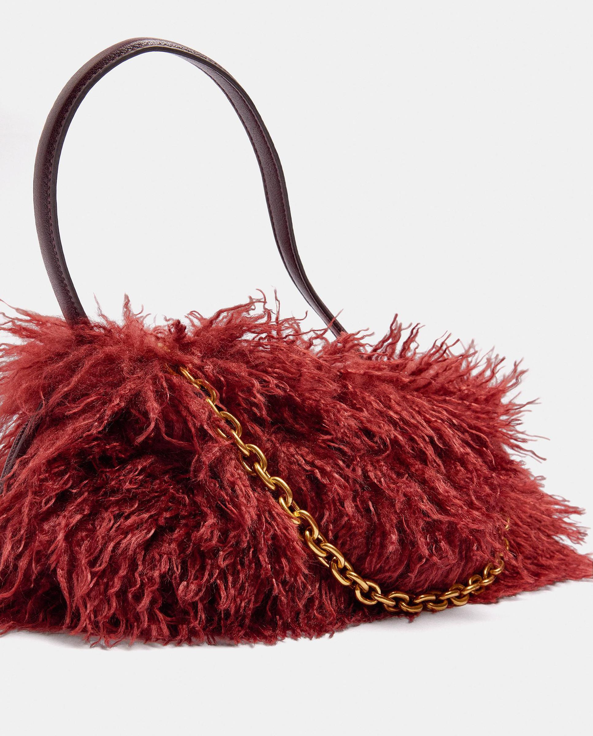 Bolso de hombro con pelito exterior en liso - Parfois - Teja Teja-4