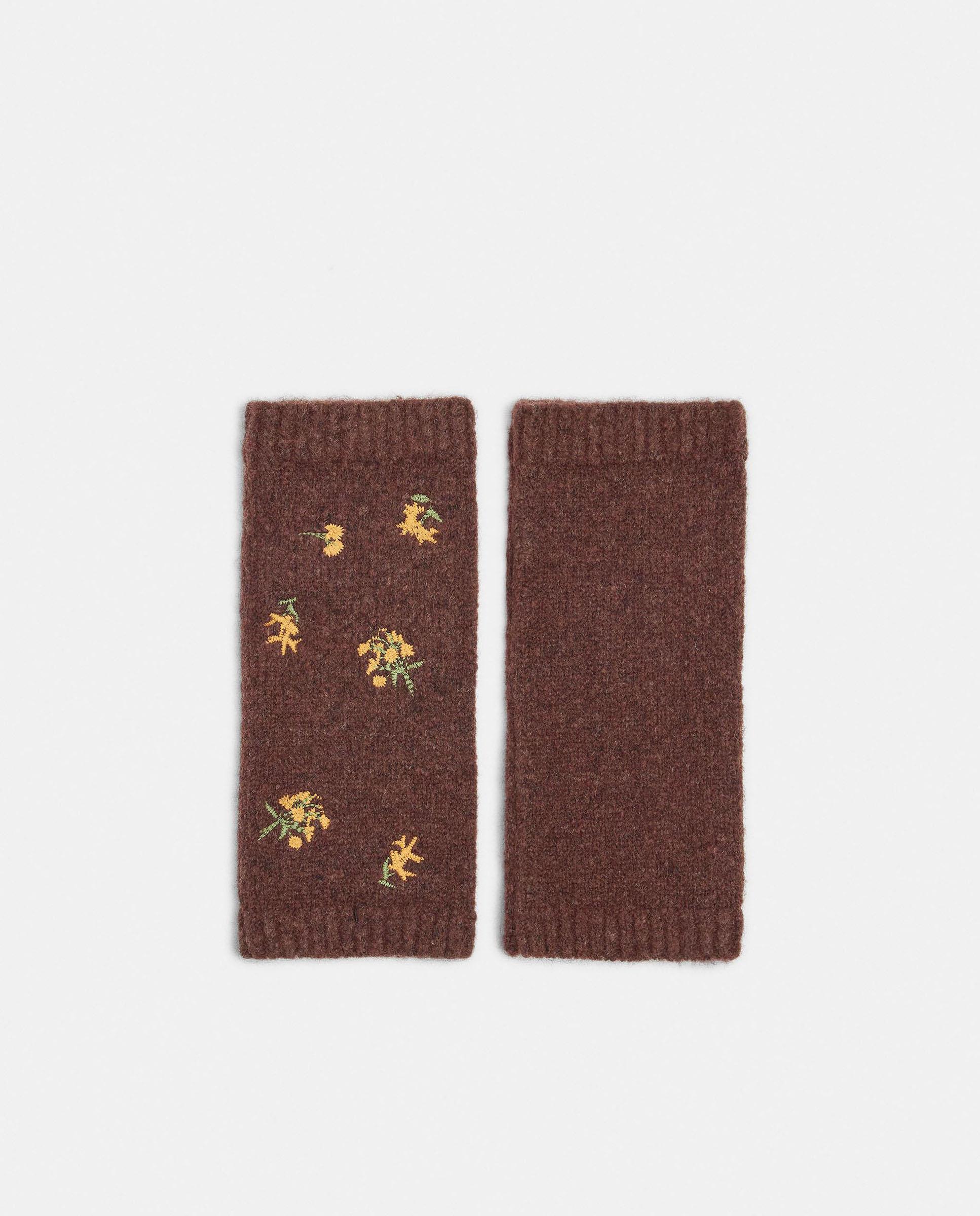 Imagen 0 de Guantes de punto de mujer 100% lana con bordados florales Marrón
