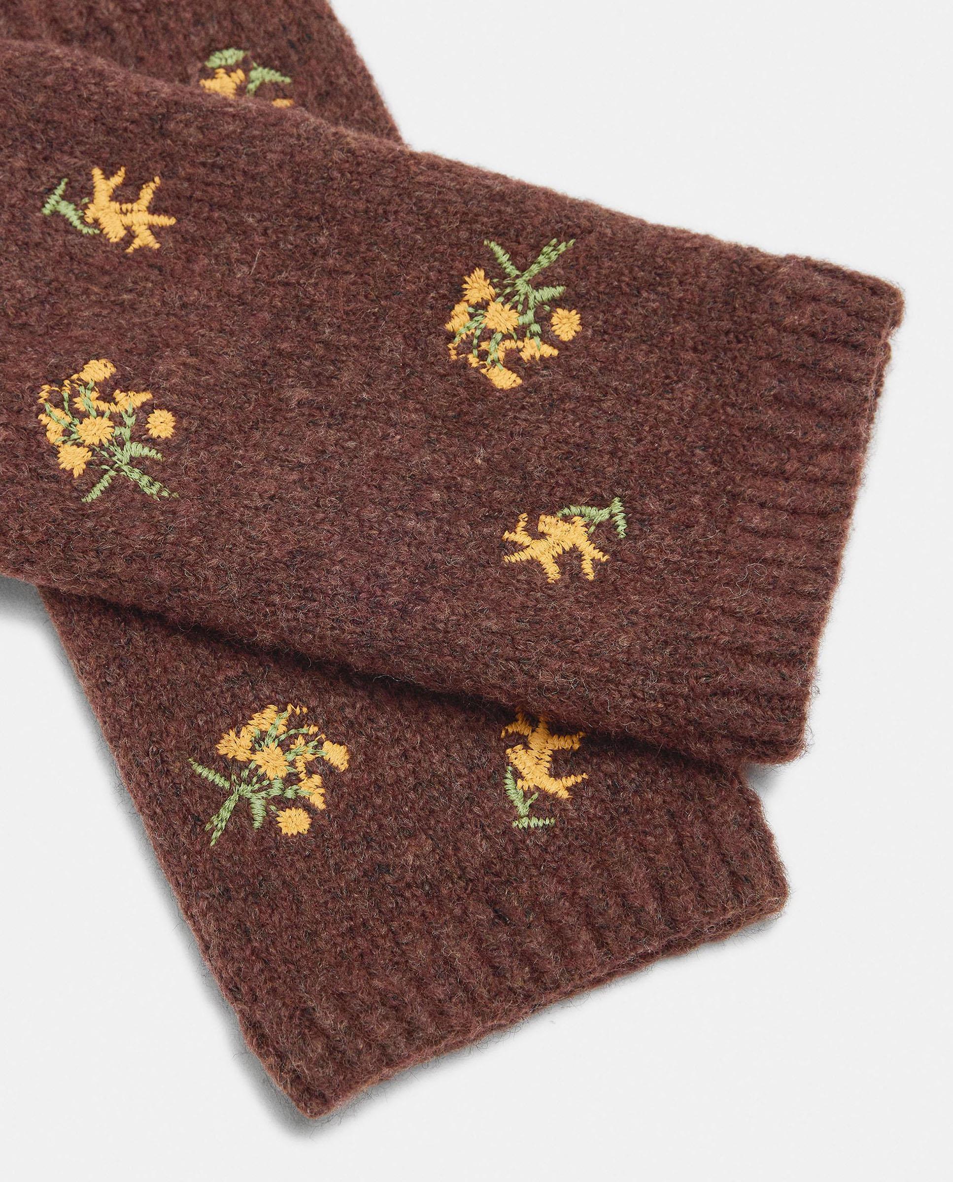 Guantes de punto de mujer 100% lana con bordados florales - Parfois - Marrón Marrón-2