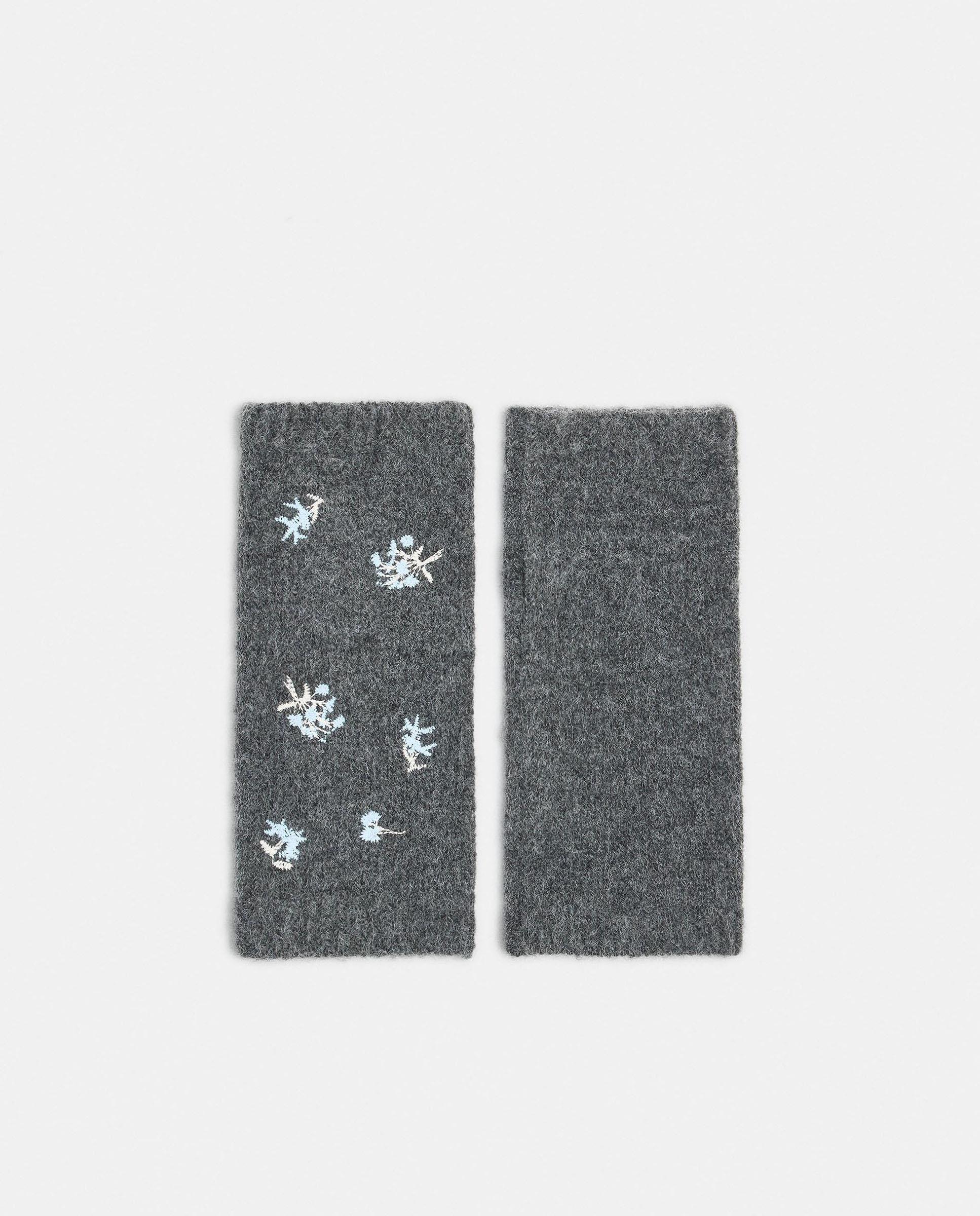 Guantes de punto de mujer 100% lana con bordados florales - Parfois - Gris Gris-1