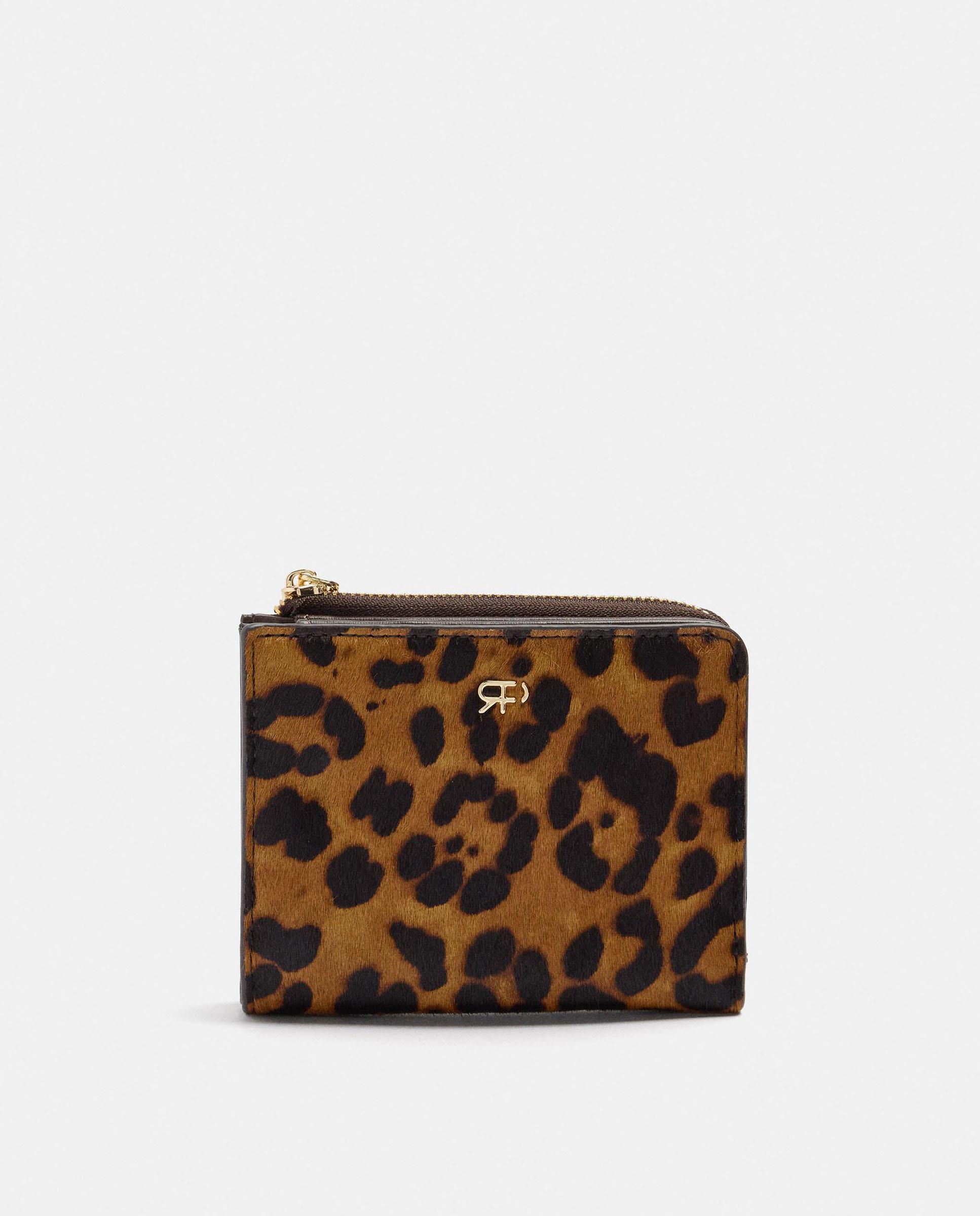 Cartera de mujer 100% piel pequeña con estampado animal print - Parfois - Marrón Marrón-1
