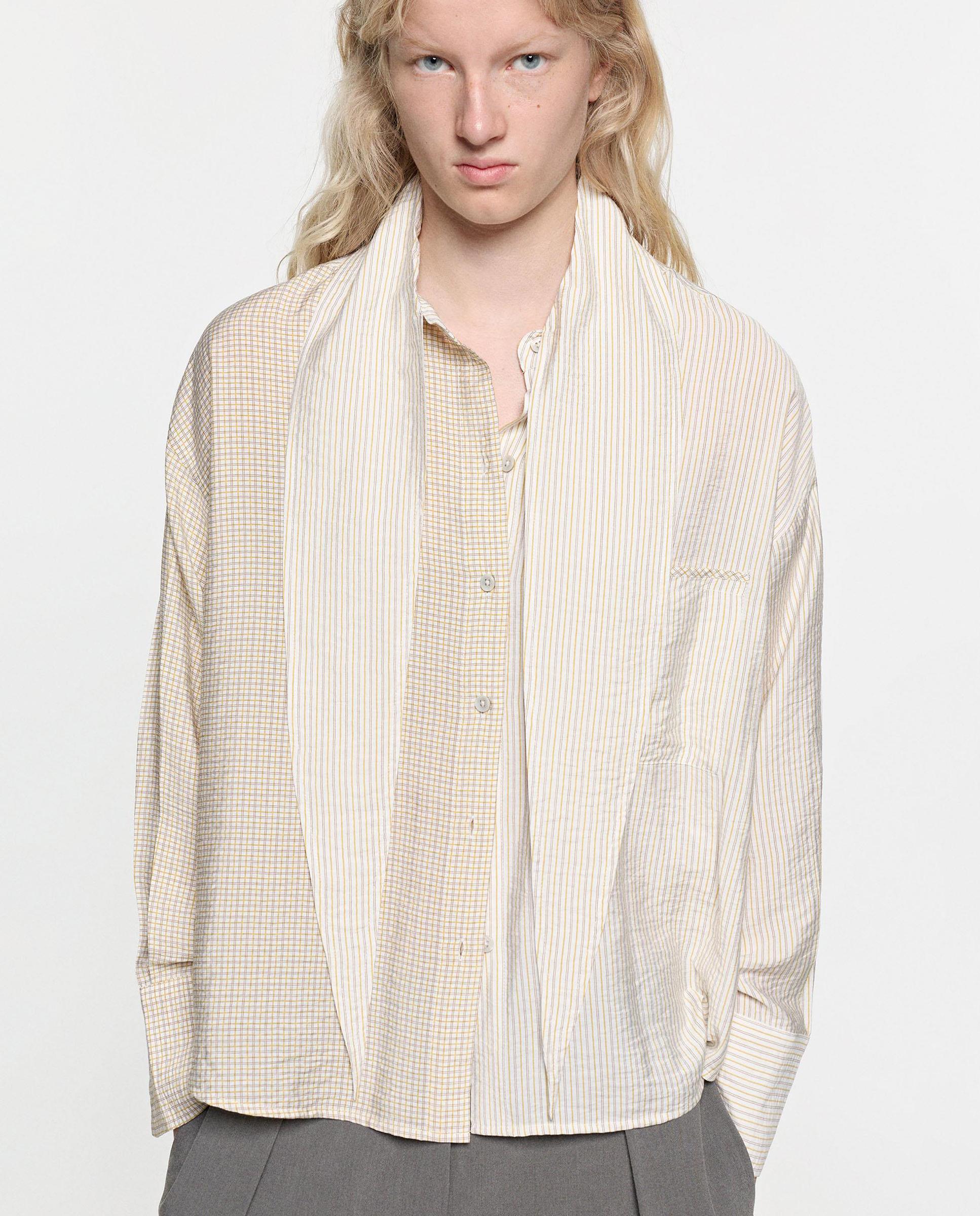 Camisa de mujer de manga larga con estampado de rayas y pañuelo integrado - Parfois - Crudo Crudo-3