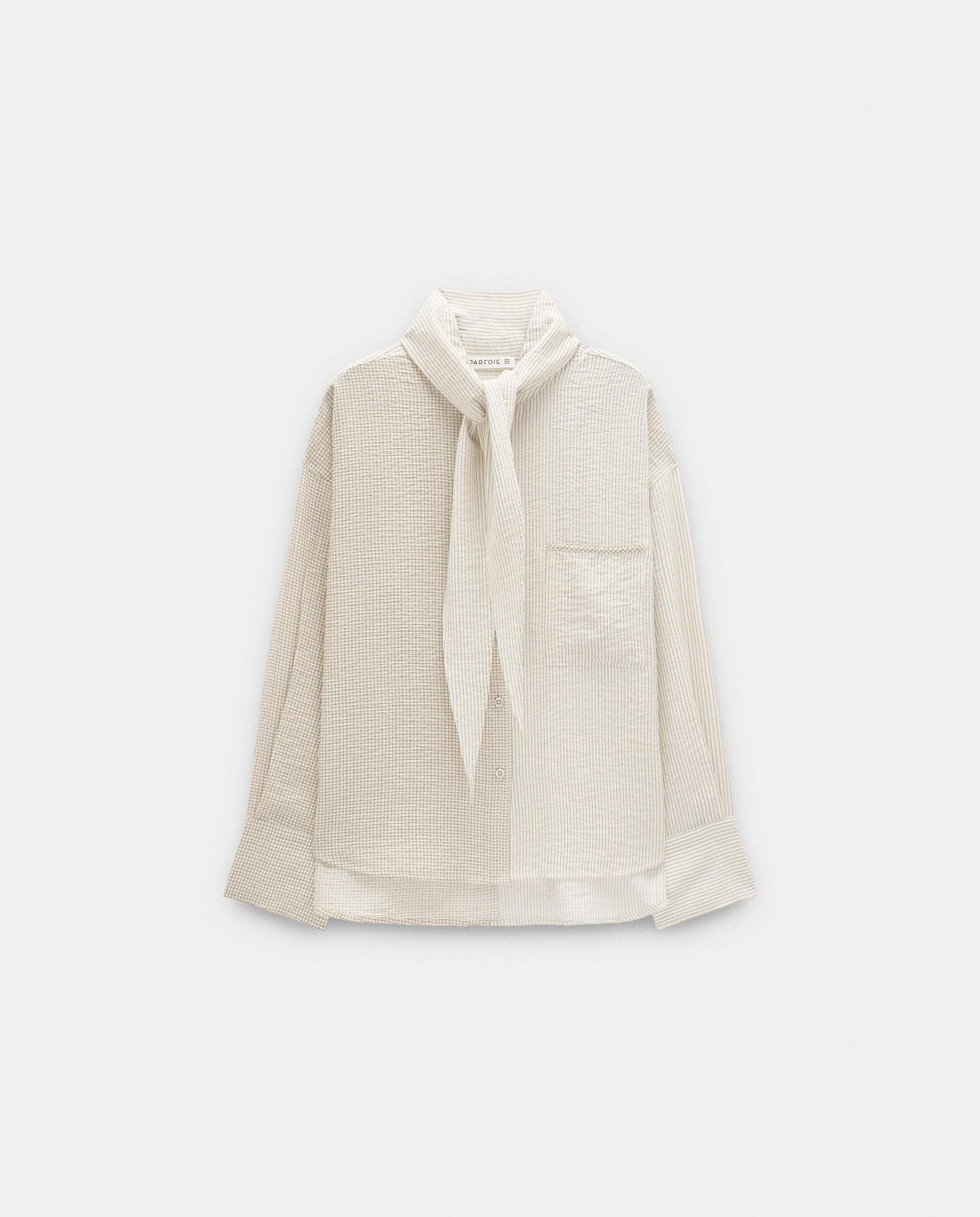Camisa de mujer de manga larga con estampado de rayas y pañuelo integrado - Parfois - Crudo Crudo-7