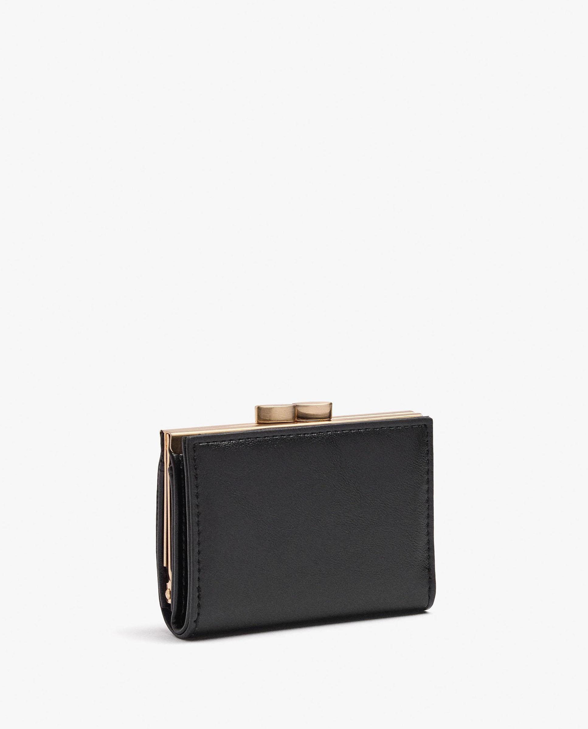 Cartera de mujer pequeña con cierre de botón y abalorios decorativos - Parfois - Negro Negro-2