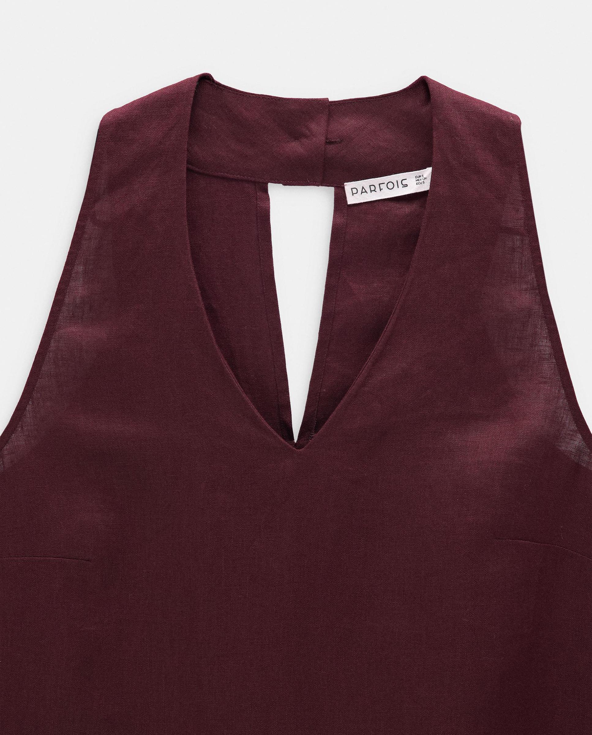 Vestido midi 100% lino sin mangas en liso - Parfois - Burdeos Burdeos-5