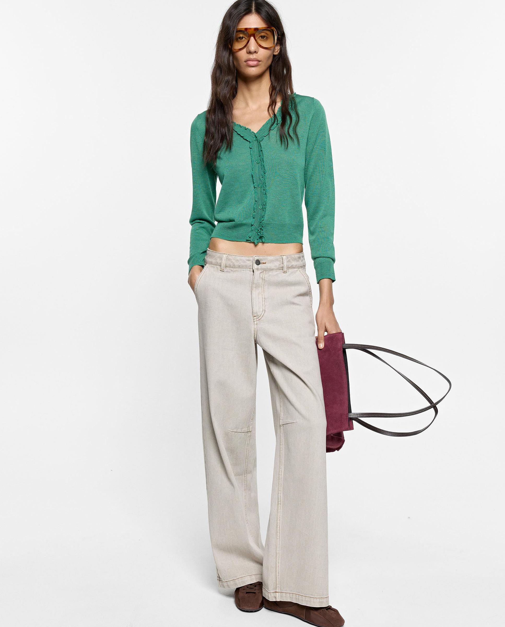 Cárdigan de mujer de punto con bordados - Parfois - Verde Verde-2
