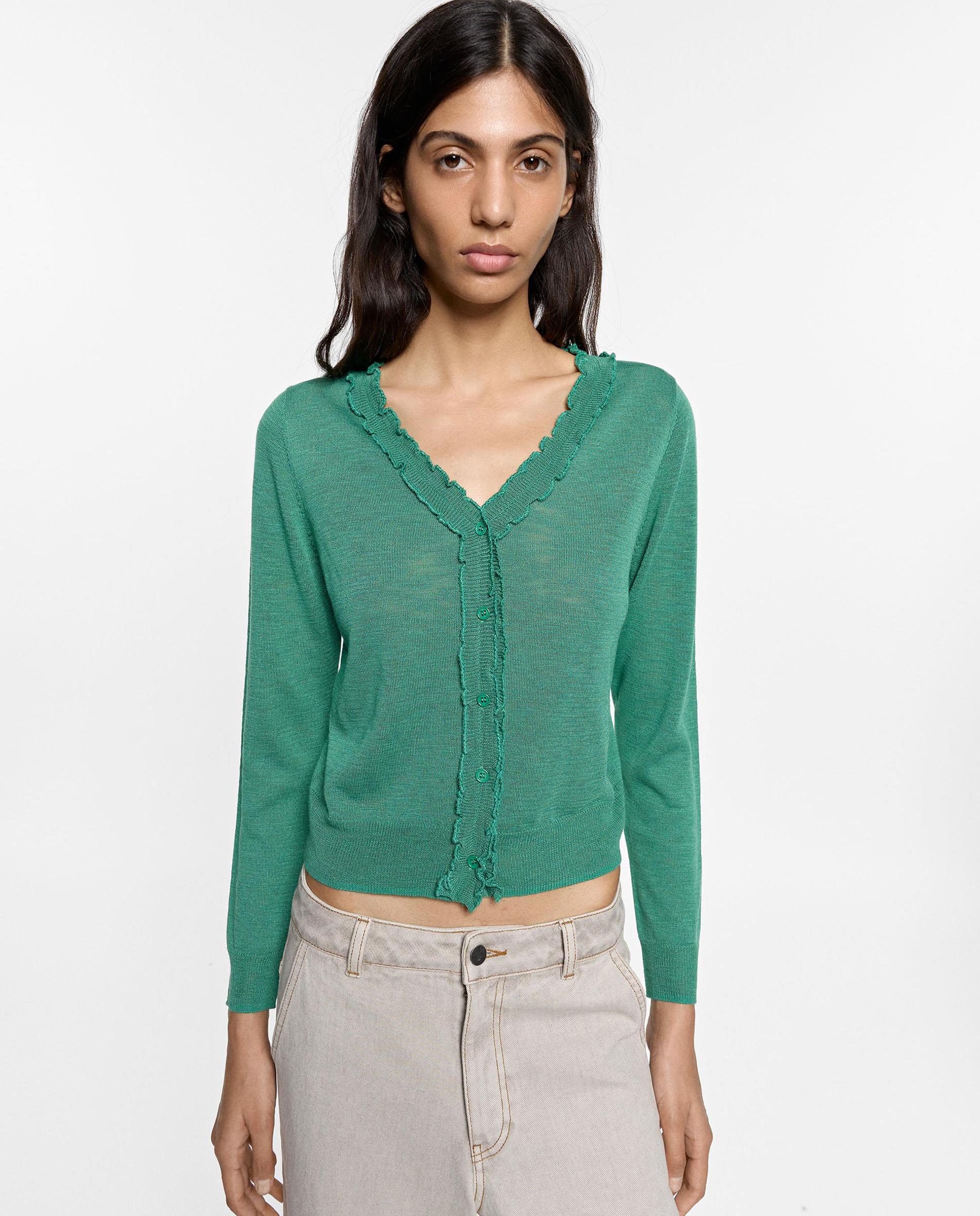 Cárdigan de mujer de punto con bordados - Parfois - Verde Verde-4