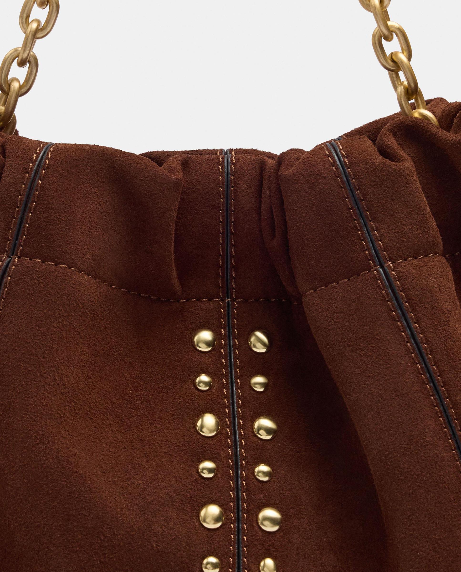 Bolso de hombro estilo cubo con tachuelas decorativas en liso - Parfois - Marrón Marrón-3