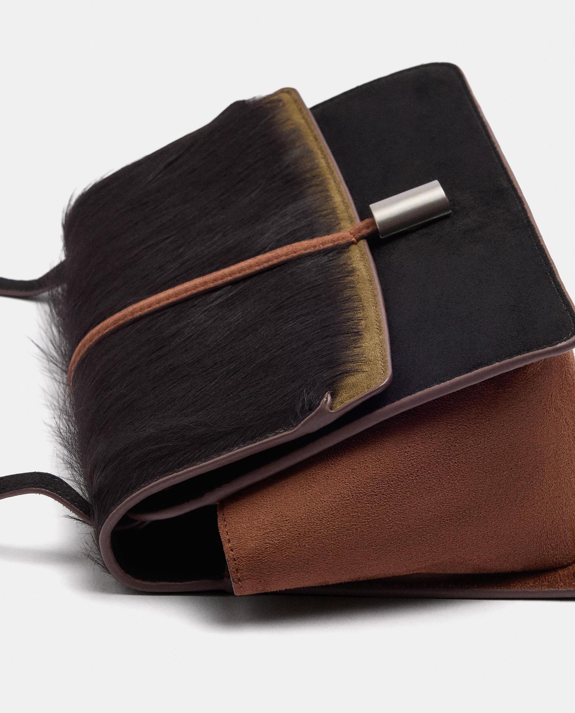 Bandolera de mujer con solapa y pelito exterior con cierre imantado en liso - Parfois - Marrón oscuro Marrón oscuro-3