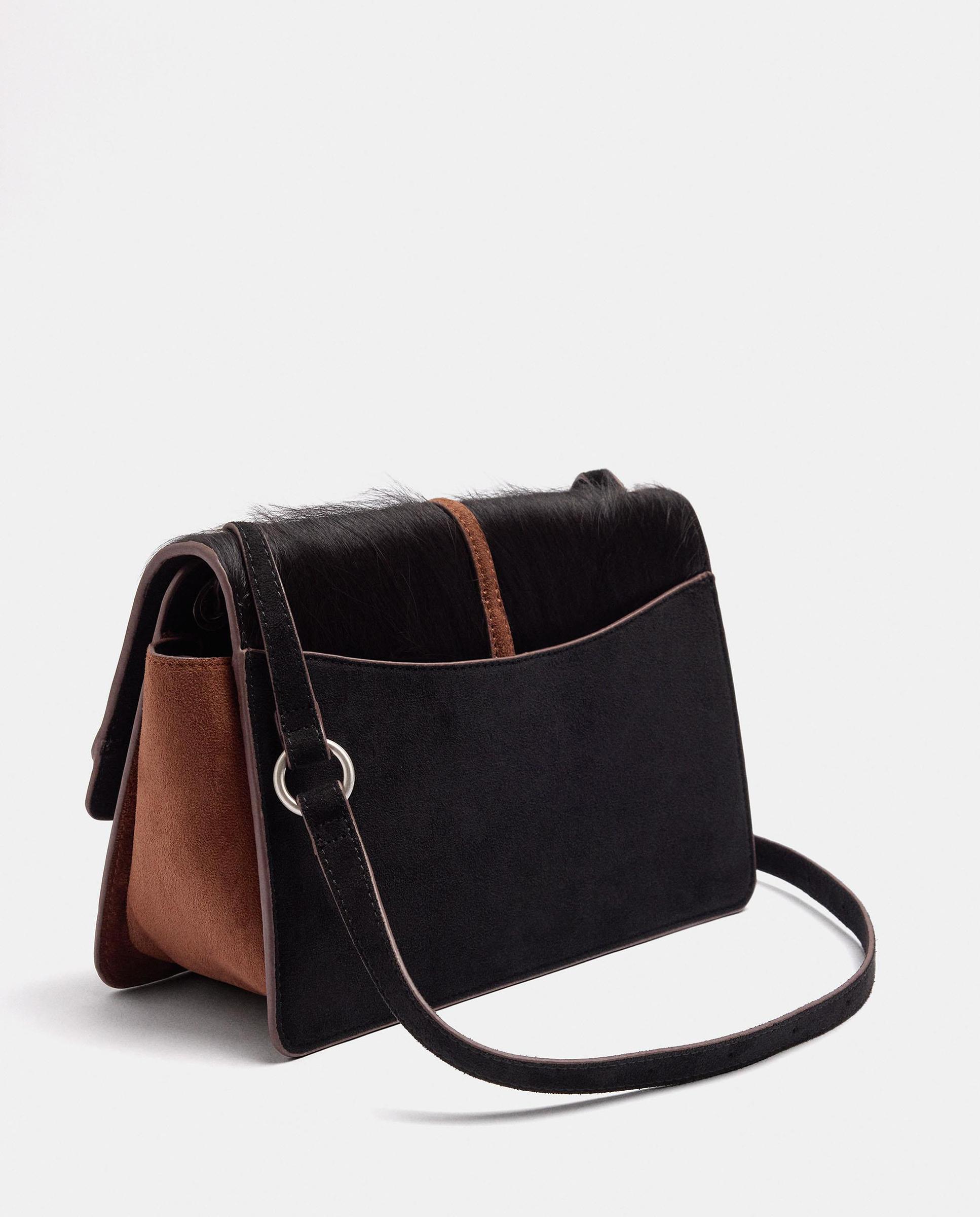 Bandolera de mujer con solapa y pelito exterior con cierre imantado en liso - Parfois - Marrón oscuro Marrón oscuro-2