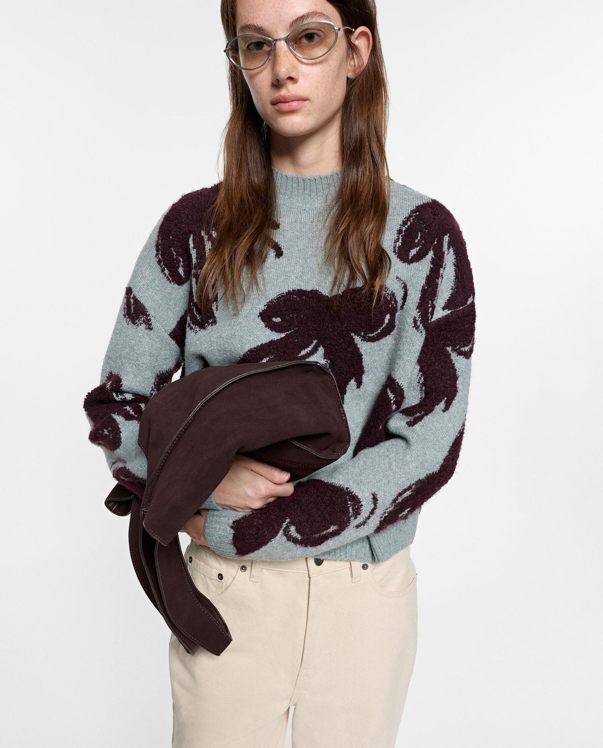 Jersey de mujer de punto jacquard y estampado de lazos - Parfois - Gris claro Gris claro-1