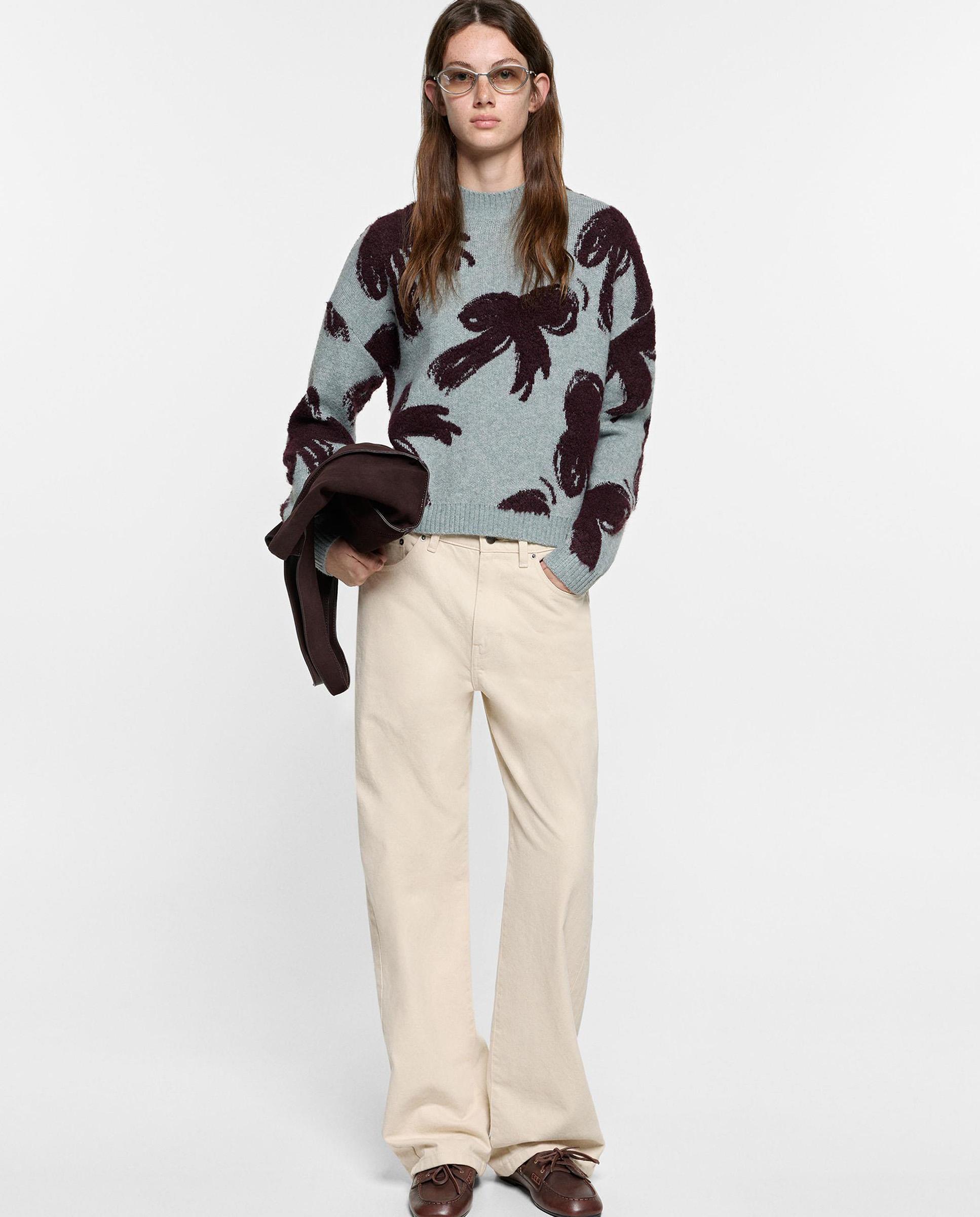 Jersey de mujer de punto jacquard y estampado de lazos - Parfois - Gris claro Gris claro-2