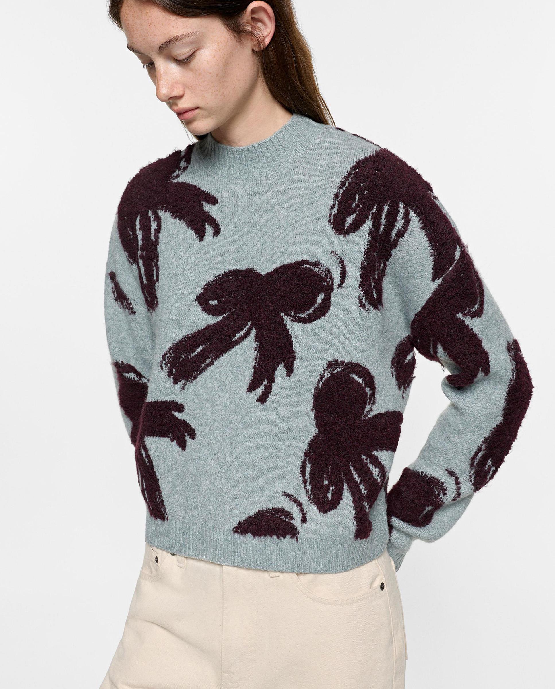 Jersey de mujer de punto jacquard y estampado de lazos - Parfois - Gris claro Gris claro-3