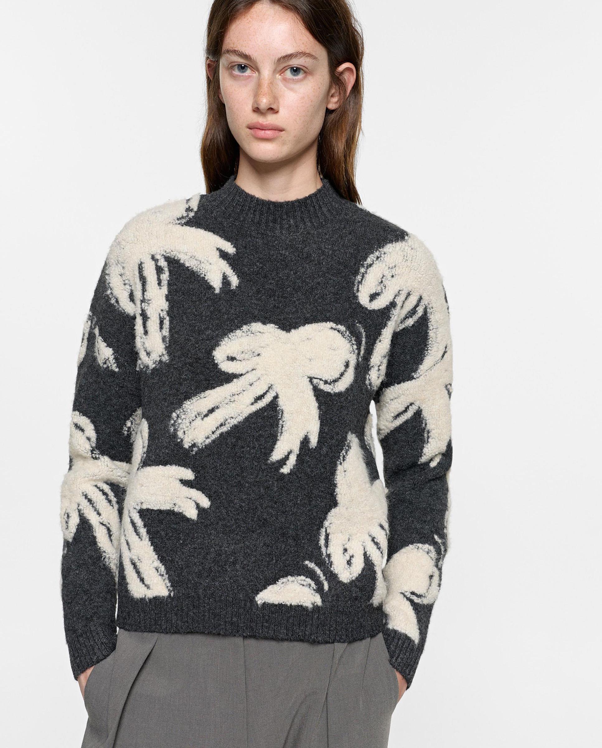 Jersey de mujer de punto jacquard y estampado de lazos - Parfois - Gris oscuro Gris oscuro-1