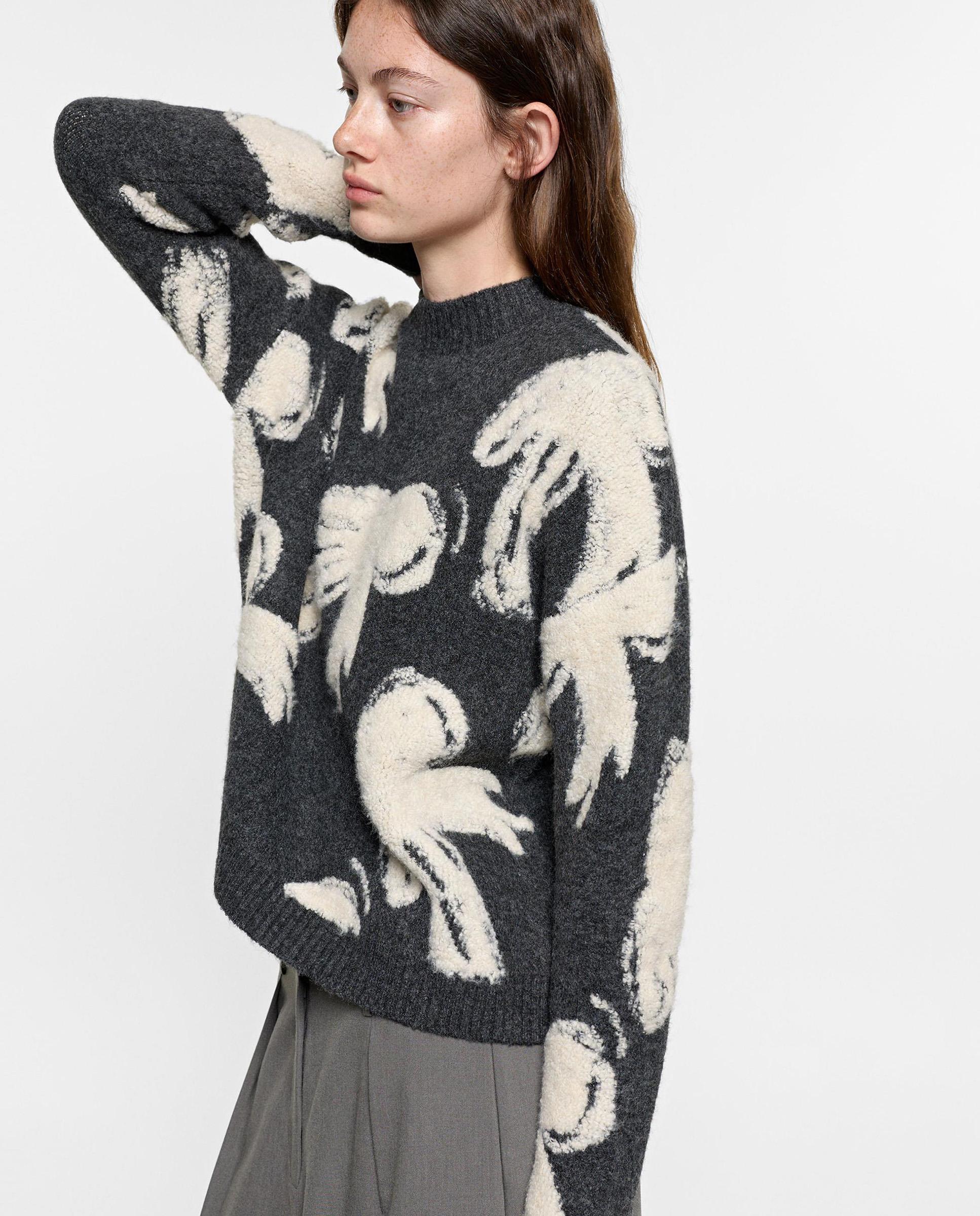Jersey de mujer de punto jacquard y estampado de lazos - Parfois - Gris oscuro Gris oscuro-3