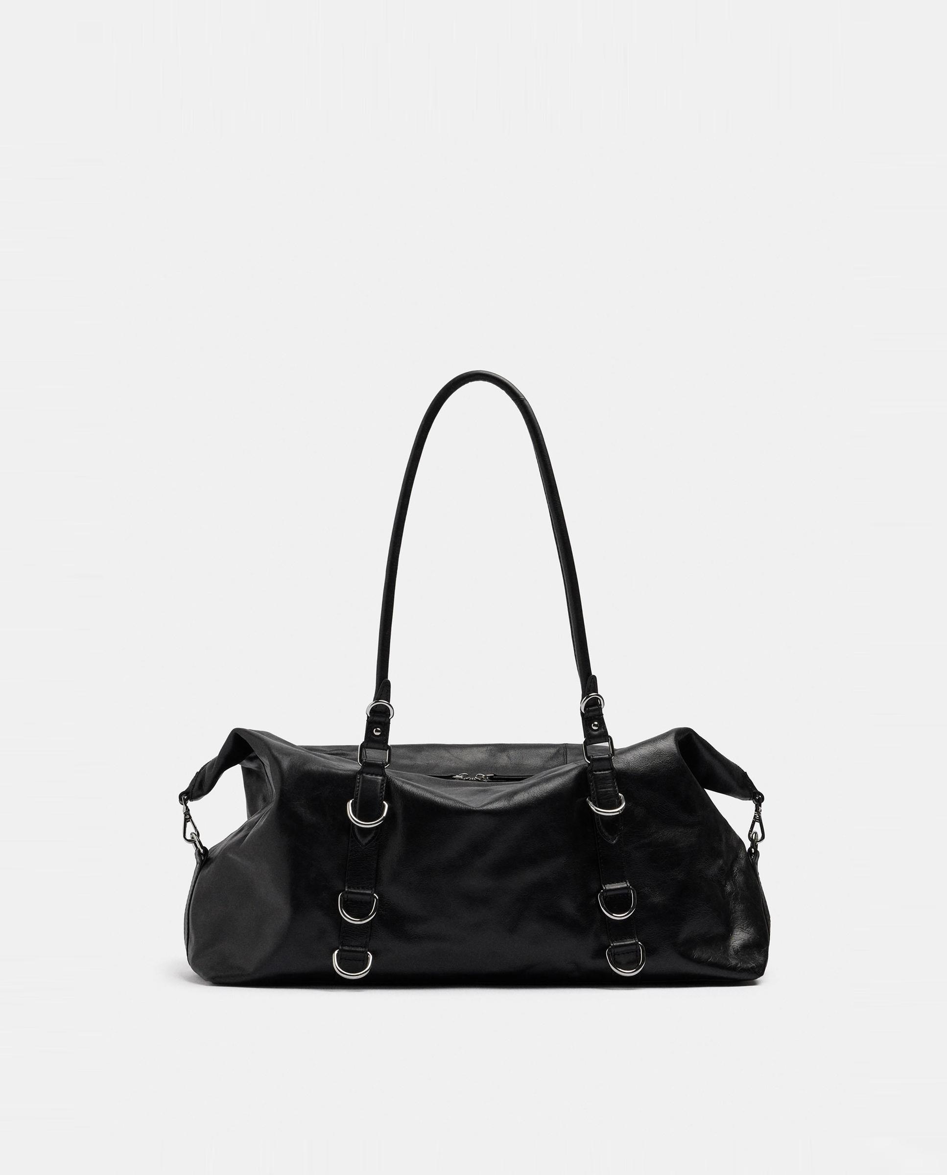 Shopper 100% piel con hebillas decorativas y cierre de cremallera en liso - Parfois - Negro Negro-1