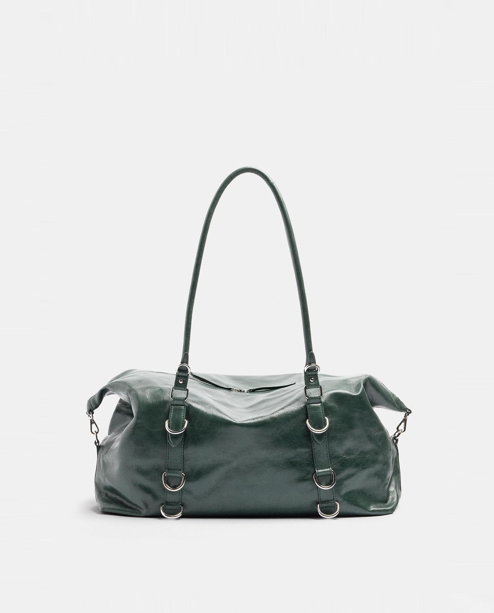 Imagen 0 de Shopper 100% piel con hebillas decorativas y cierre de cremallera en liso Verde