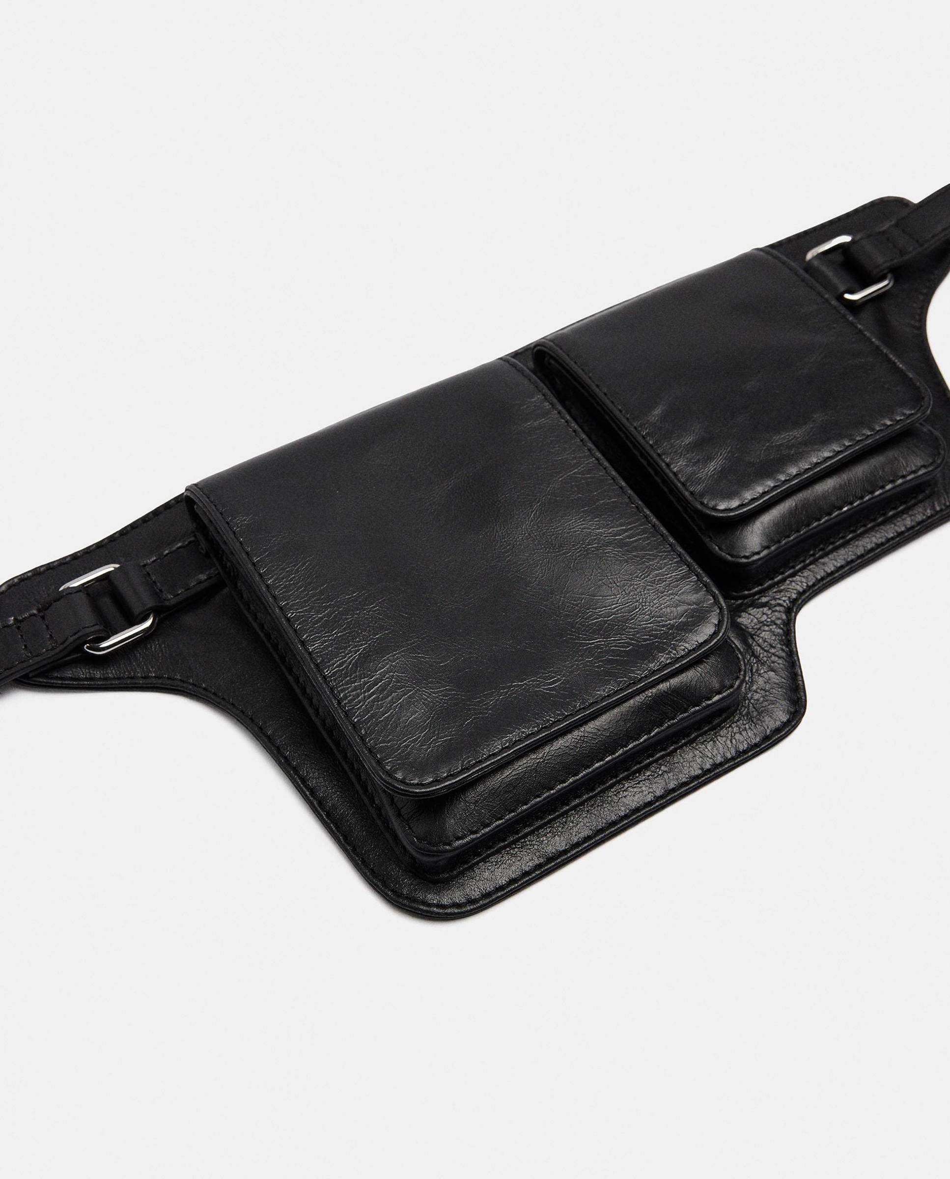 Riñonera de mujer 100% piel con varios compartimentos - Parfois - Negro Negro-3
