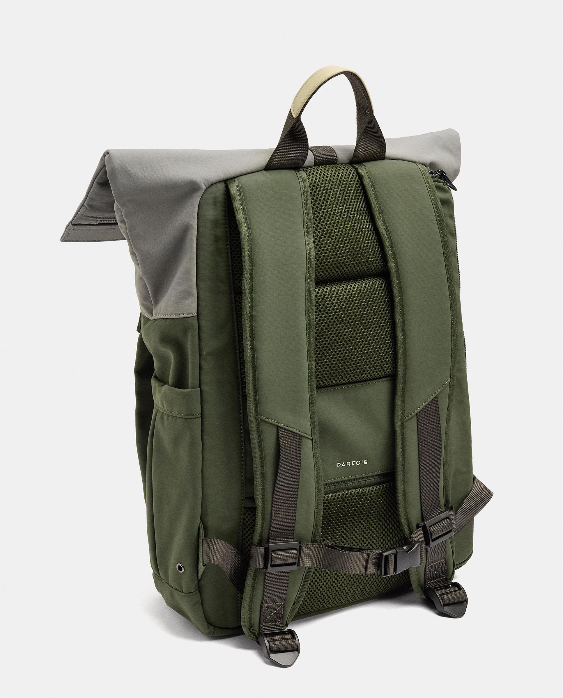 Mochila de mujer con varios compartimentos y cierre de botón en liso - Parfois - Kaki Kaki-2