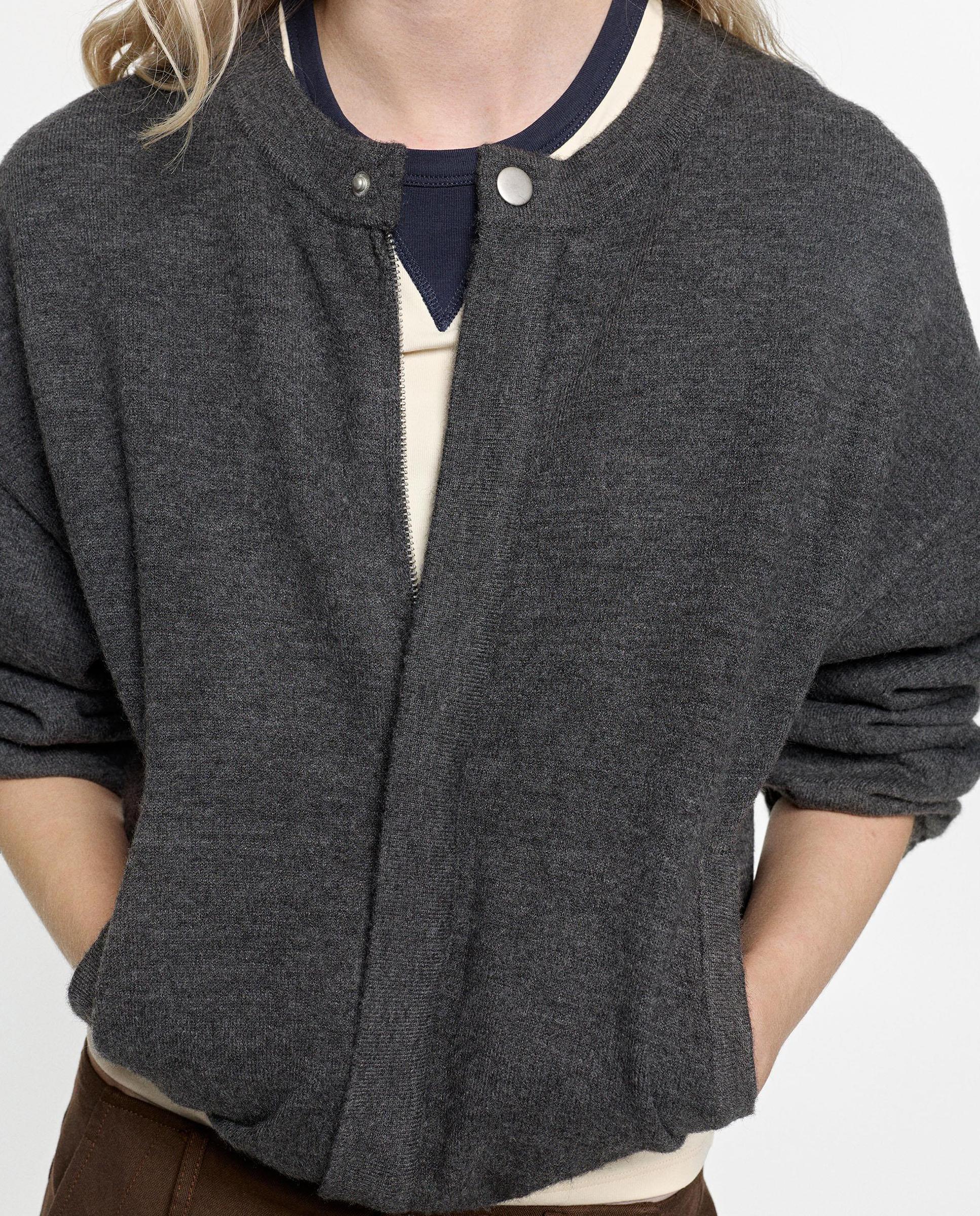 Cárdigan de mujer de punto con cuello redondo y cierre de cremallera - Parfois - Gris Gris-1
