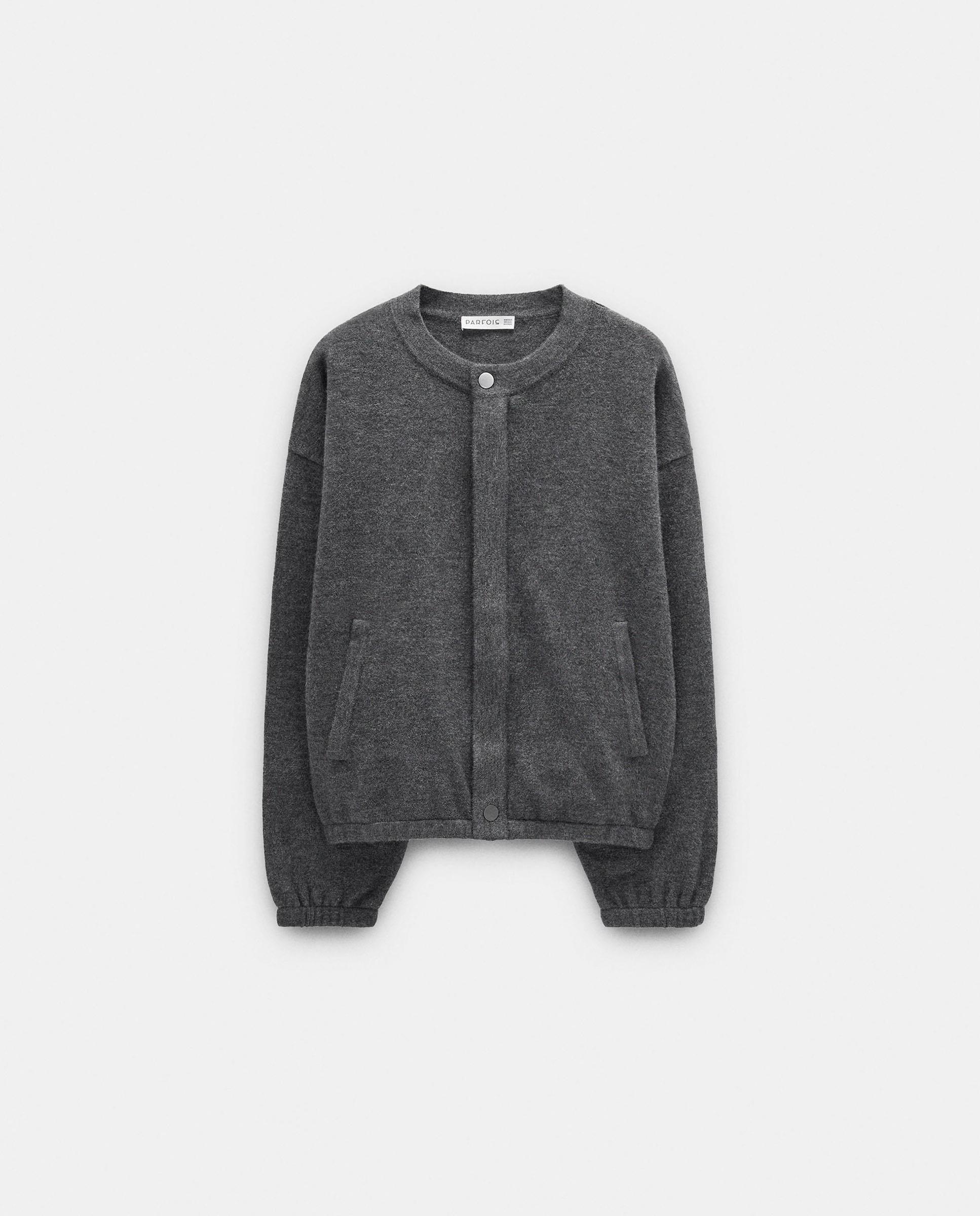 Cárdigan de mujer de punto con cuello redondo y cierre de cremallera - Parfois - Gris Gris-7
