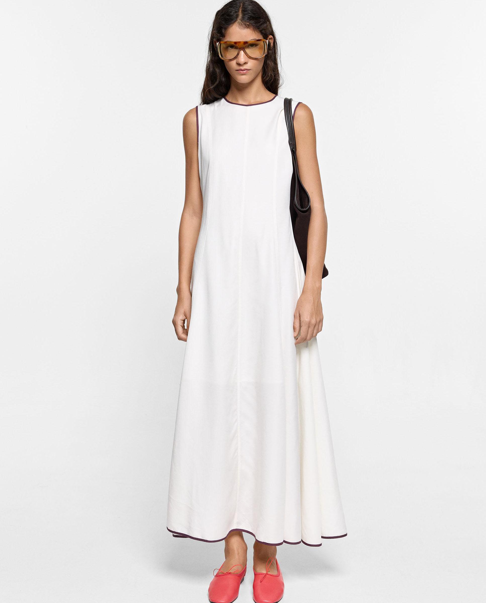 Vestido largo 100% liocel sin mangas - Parfois - Blanco Blanco-1