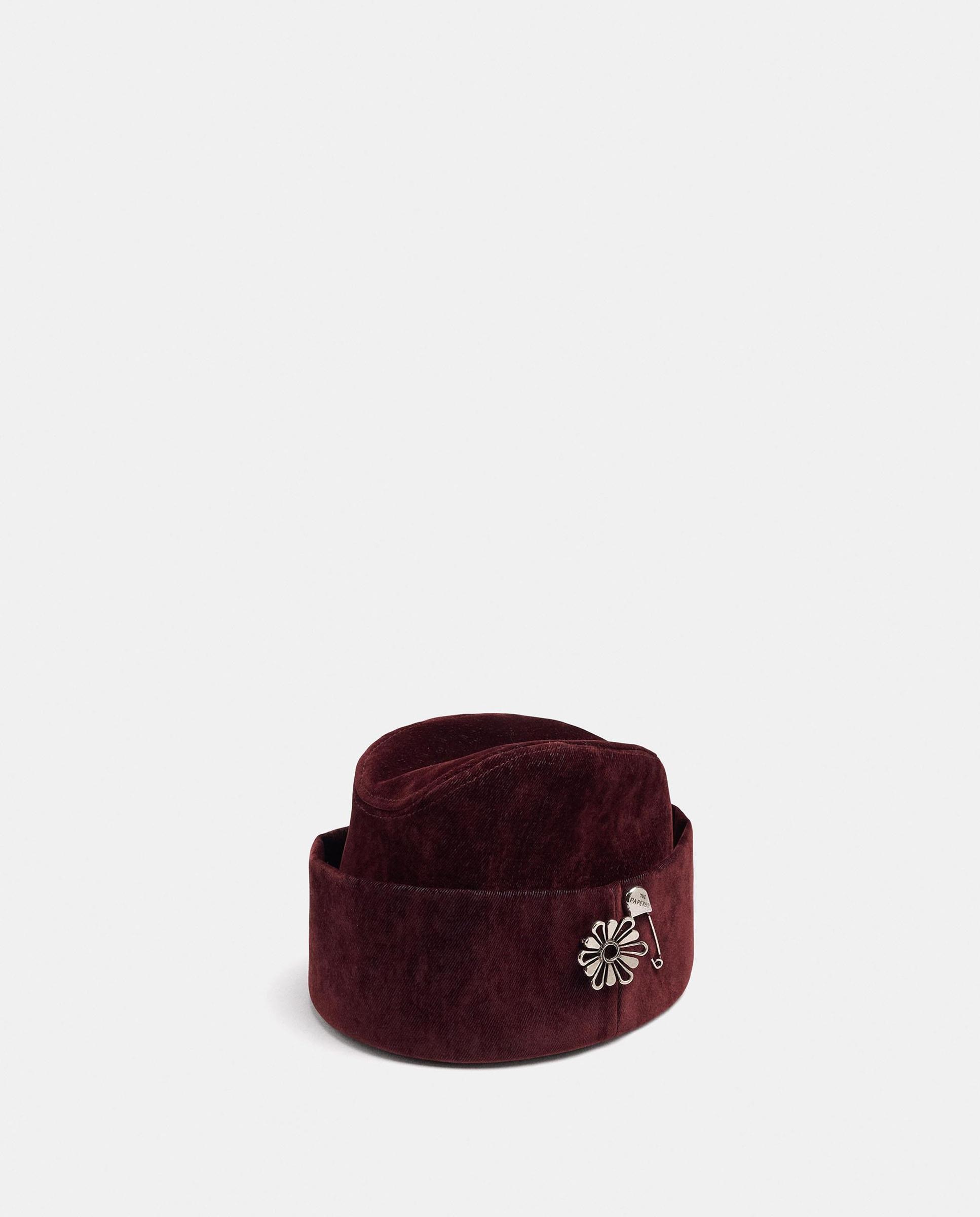 Imagen 1 de Gorro de mujer estilo pillbox con abalorio de flor decorativo Burdeos