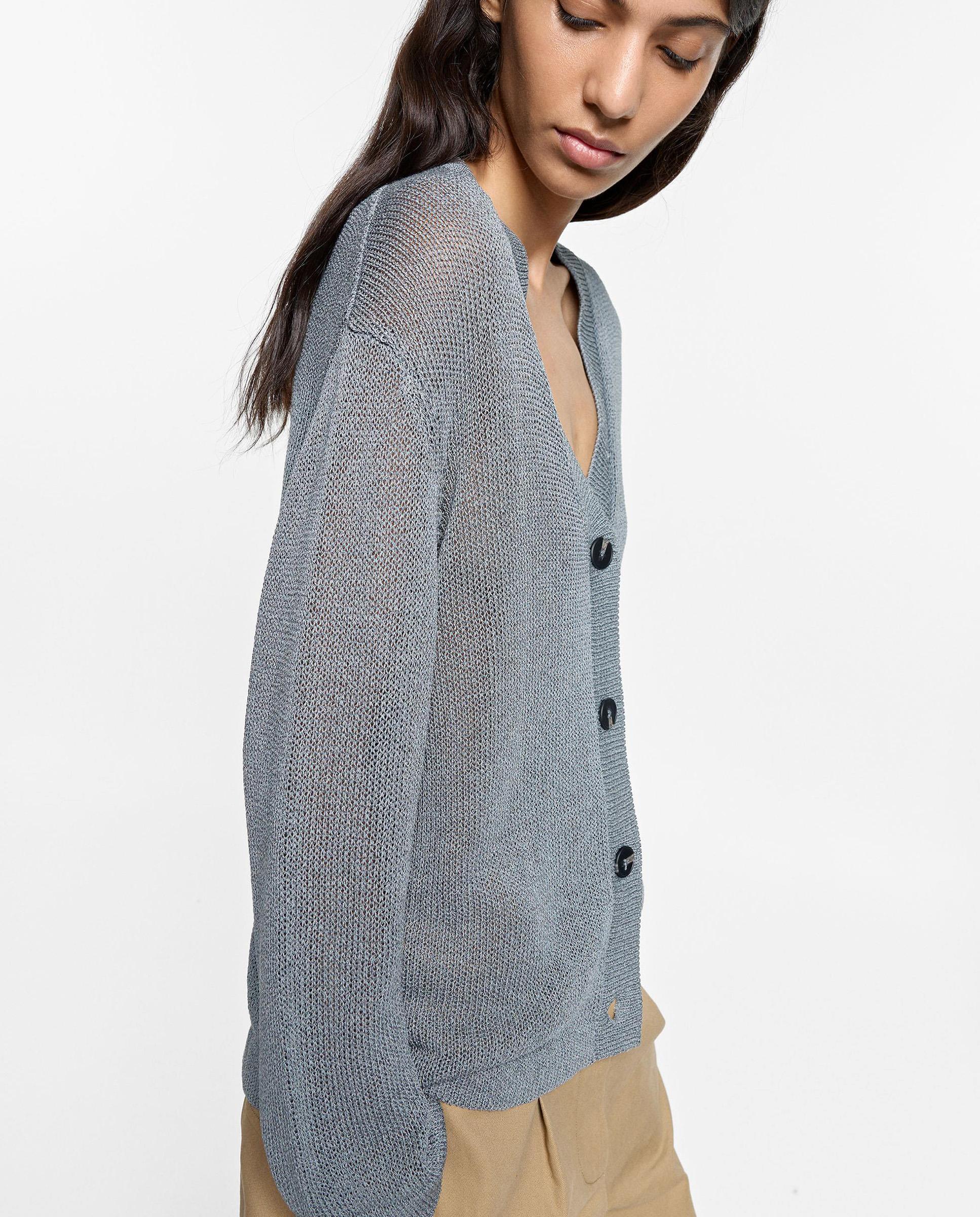 Cárdigan de mujer de punto semitransparente en liso - Parfois - Gris claro Gris claro-3