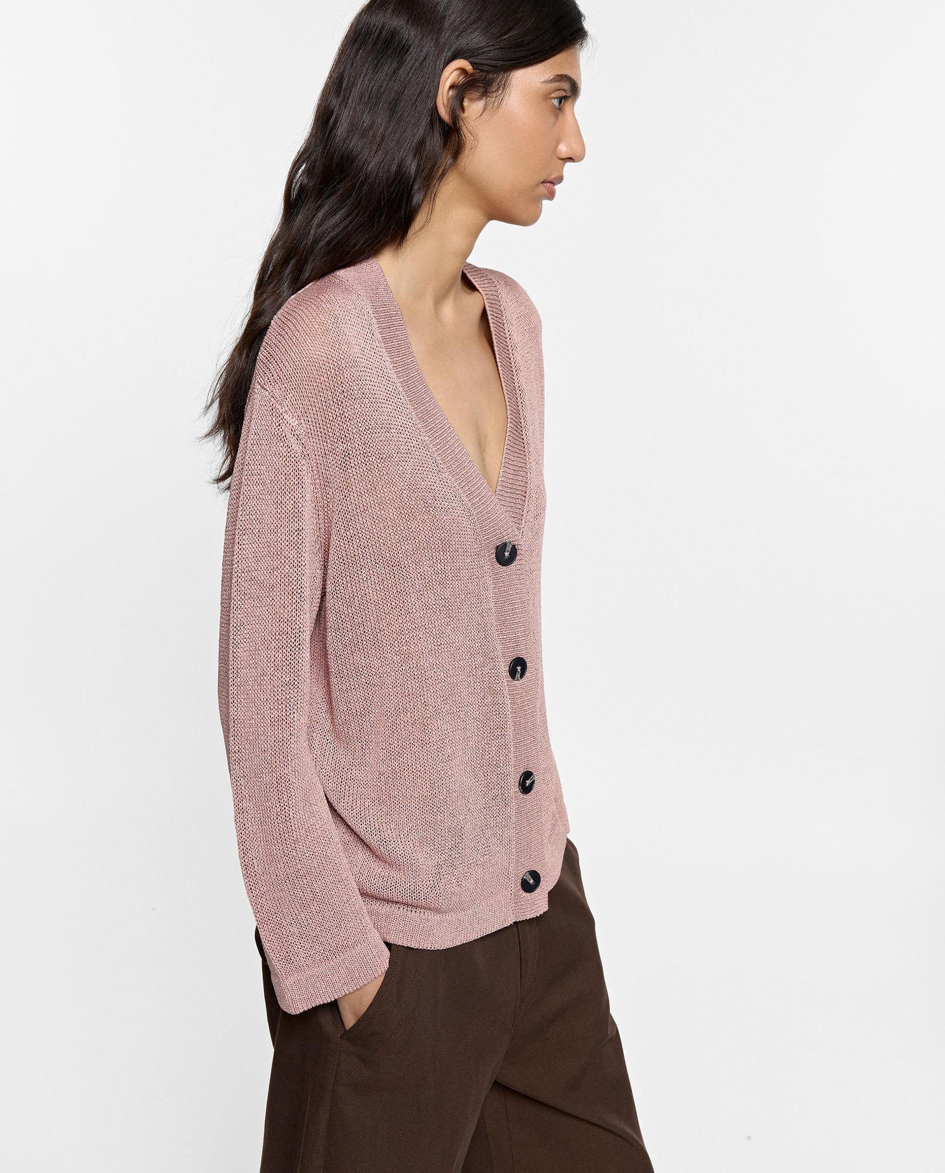 Cárdigan de mujer de punto semitransparente en liso - Parfois - Rosa Rosa-3