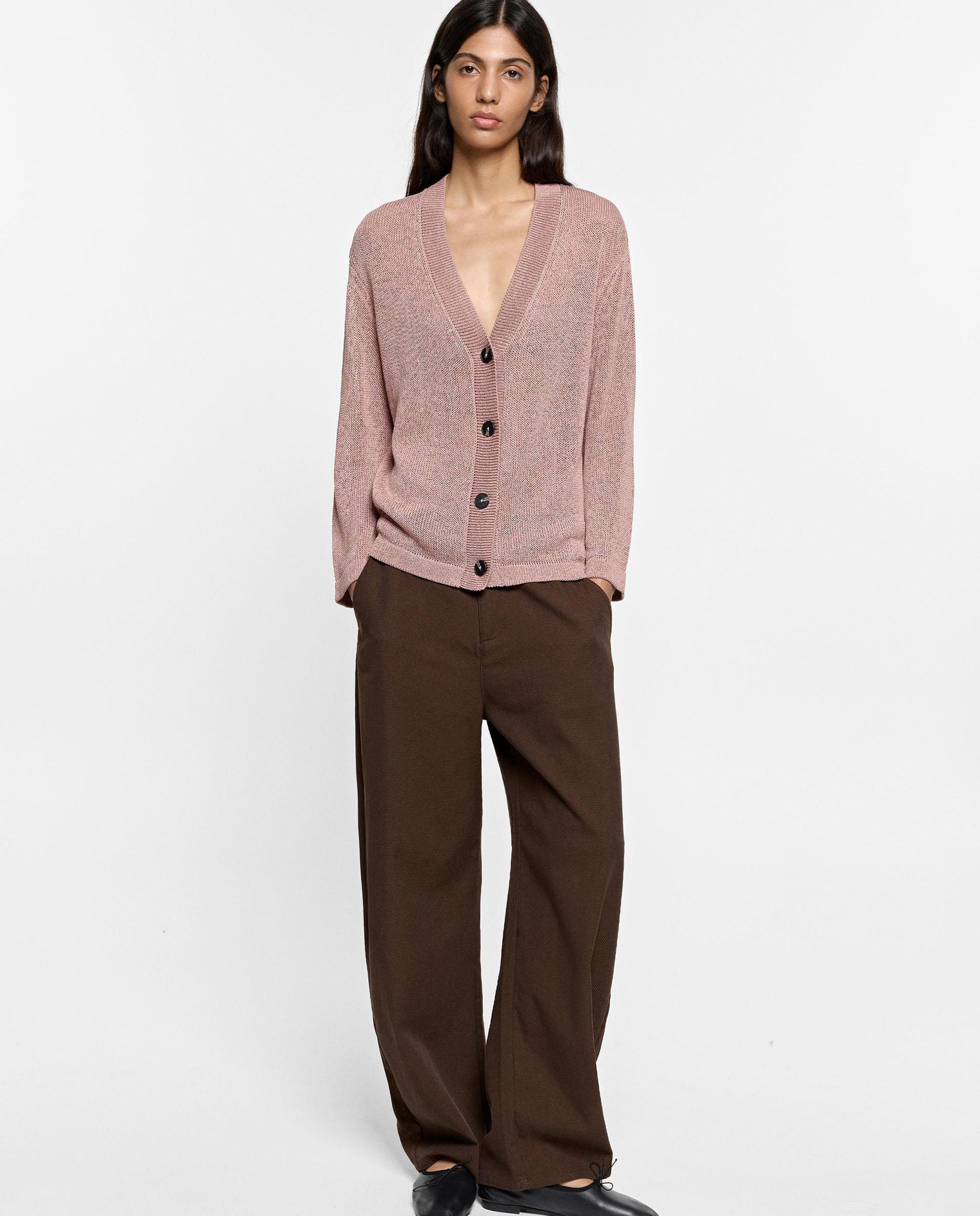 Cárdigan de mujer de punto semitransparente en liso - Parfois - Rosa Rosa-5