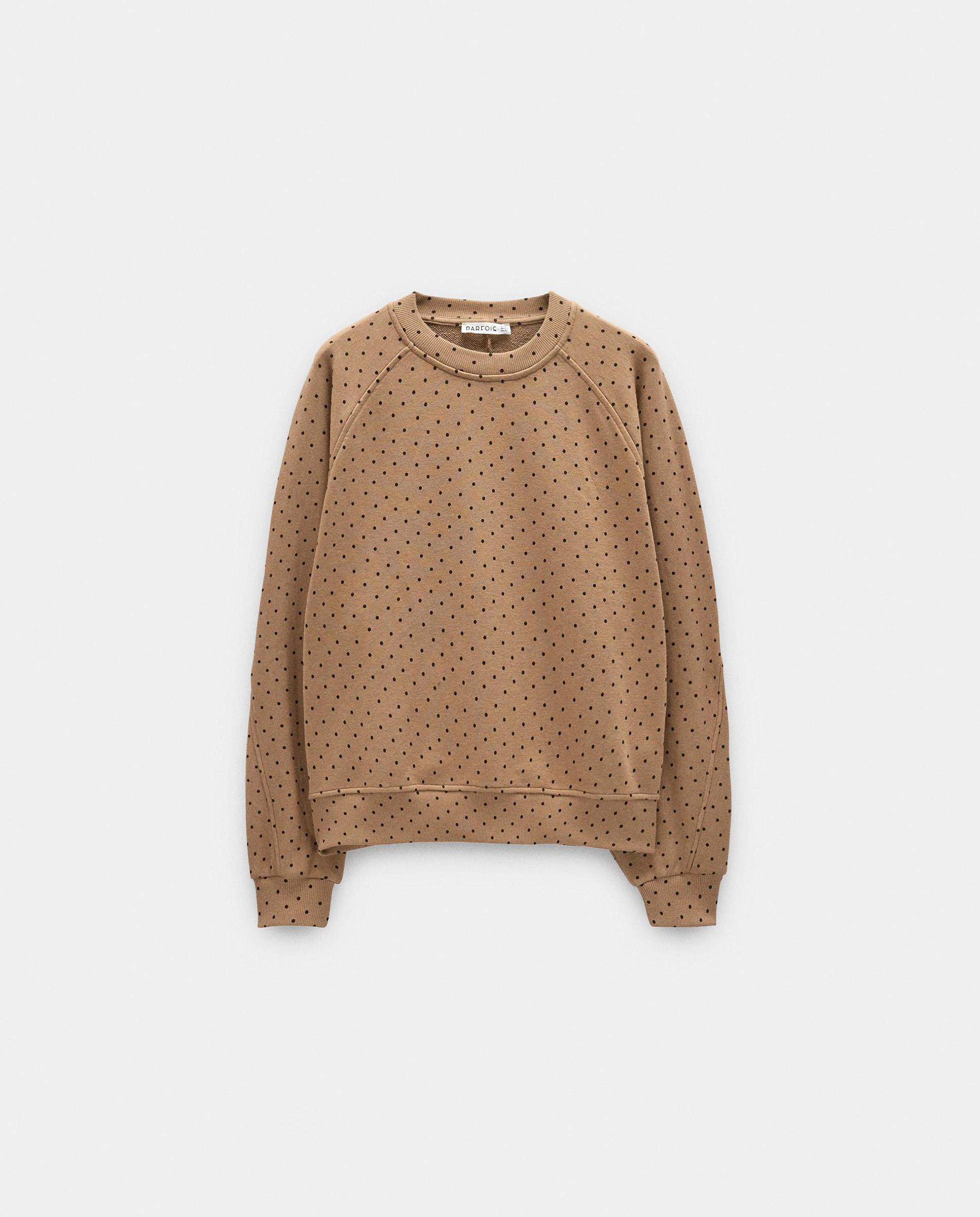 Sudadera de mujer con cuello redondo y estampado de lunares - Parfois - Camel Camel-7