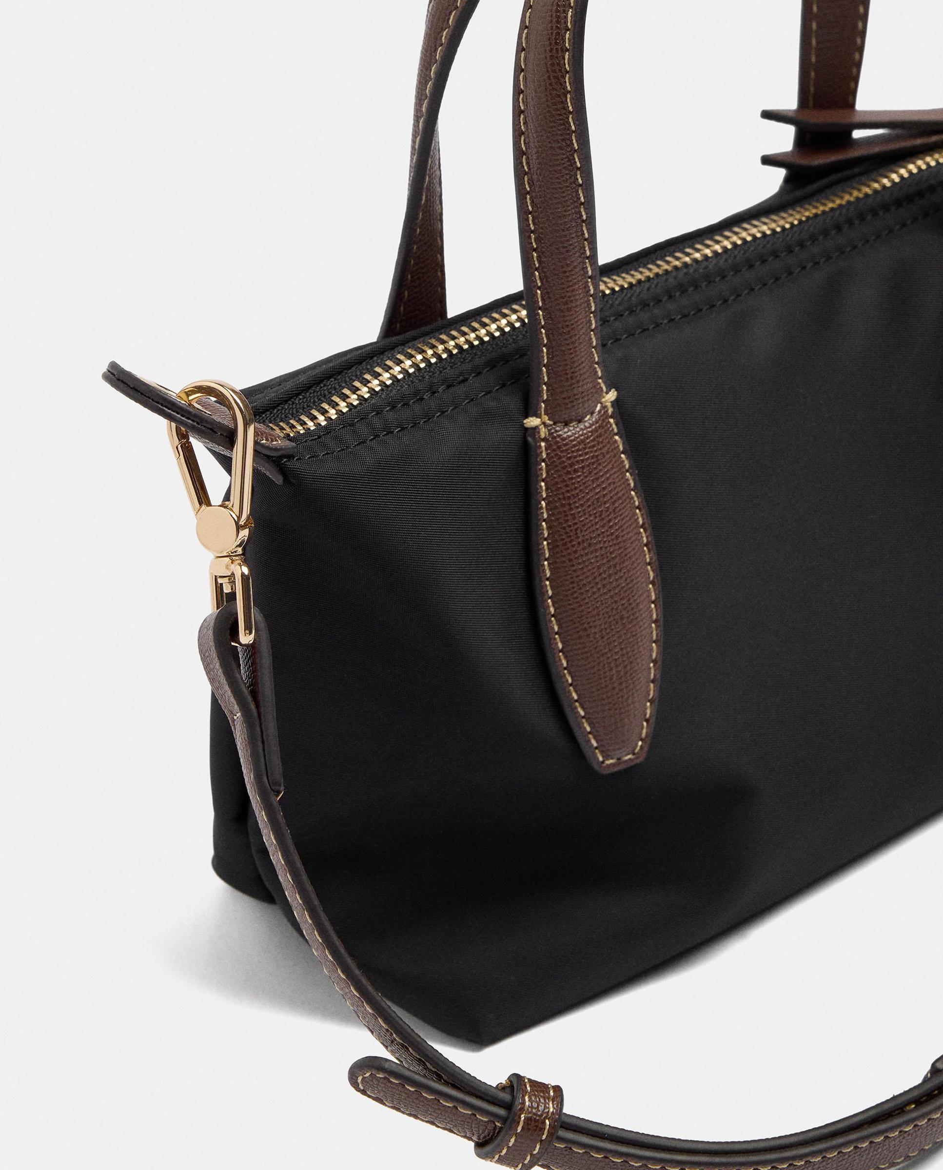Bolso de mano estilo tote convertible a bandolera con cierre de cremallera en liso - Parfois - Negro Negro-3