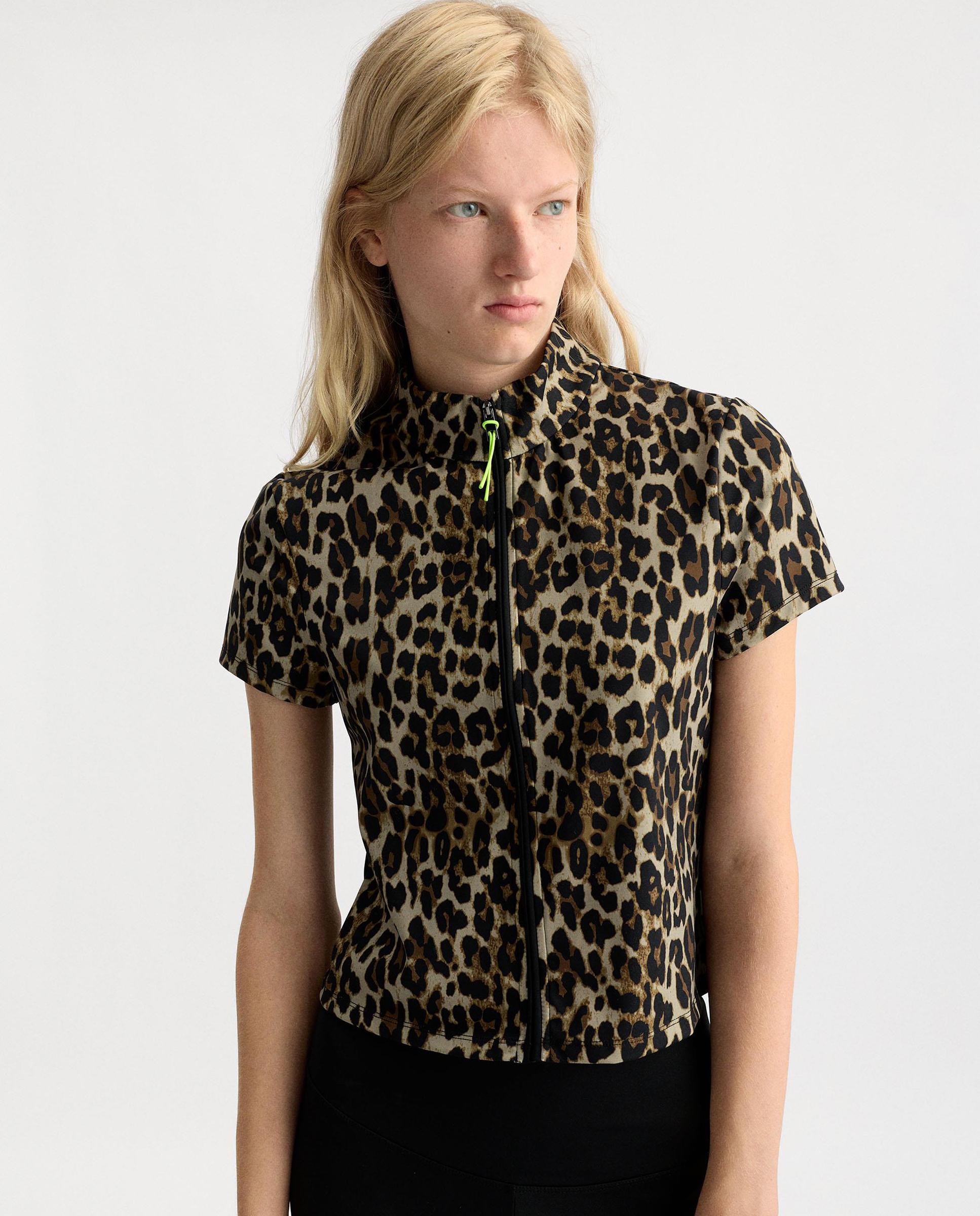 Top de mujer de manga corta con cremallera frontal y estampado animal print - Parfois - Multicolor Multicolor-1