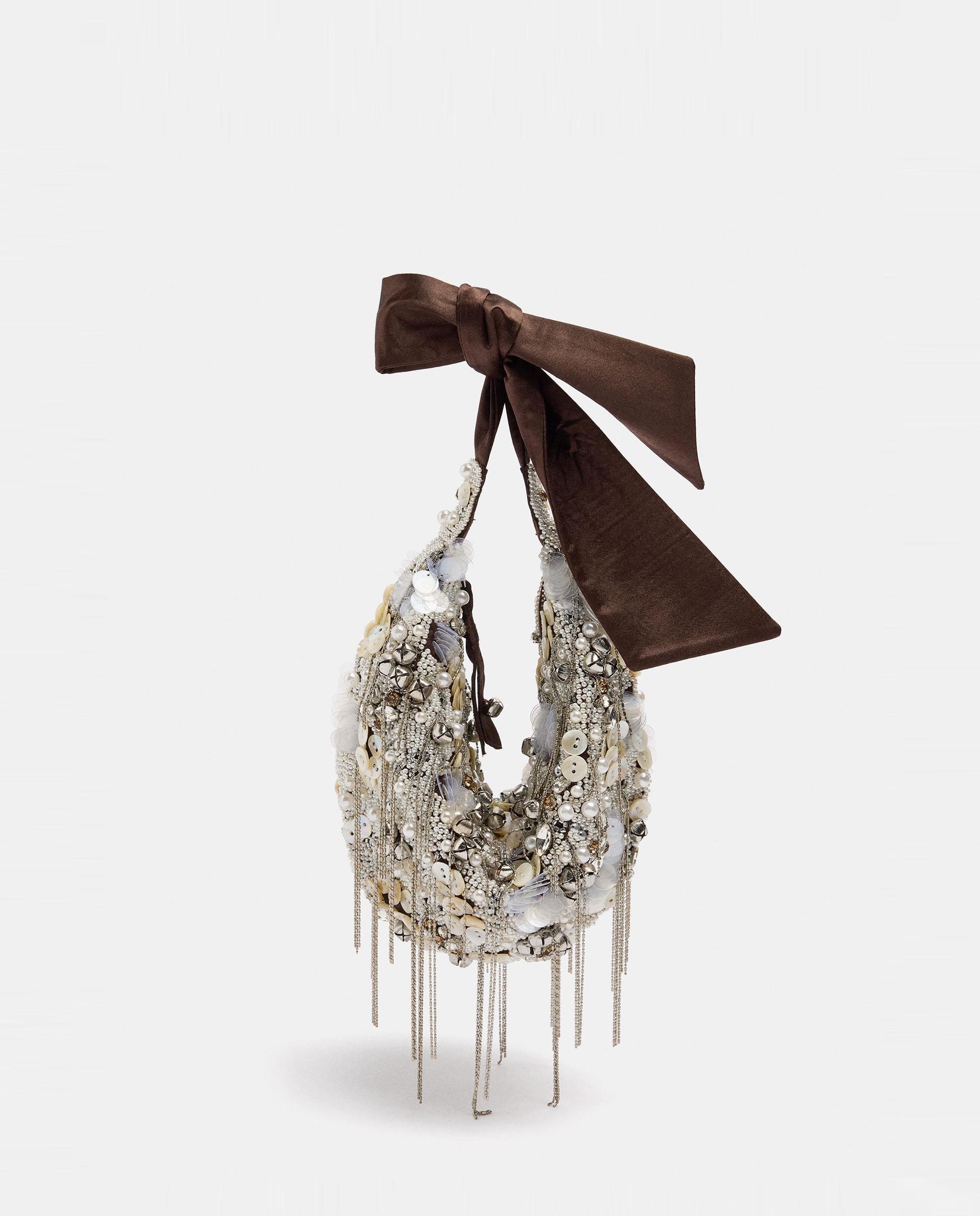 Bolso de fiesta con cuentas y tachuelas decorativas con maxi lazo - Parfois - Crudo Crudo-1