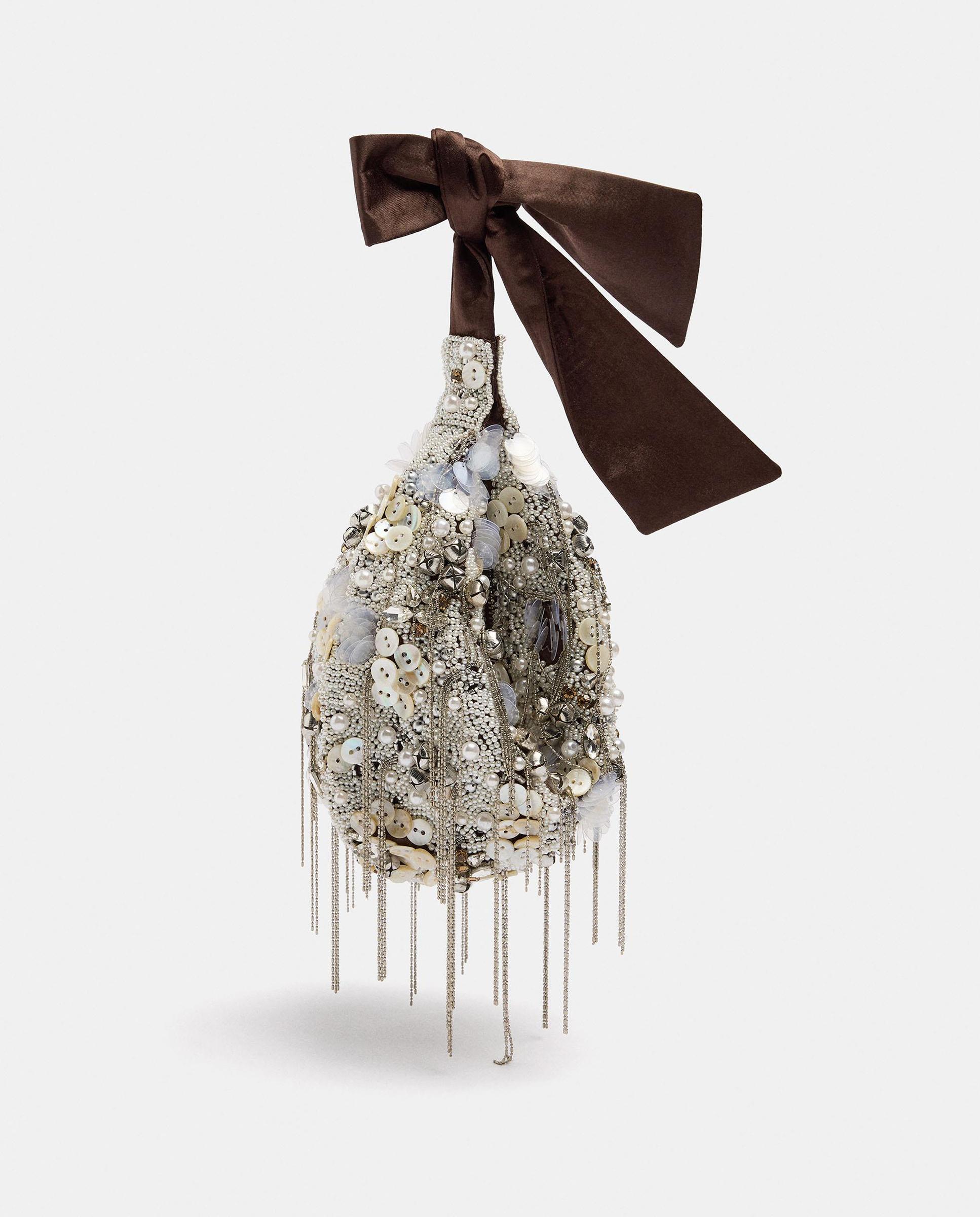 Bolso de fiesta con cuentas y tachuelas decorativas con maxi lazo - Parfois - Crudo Crudo-2