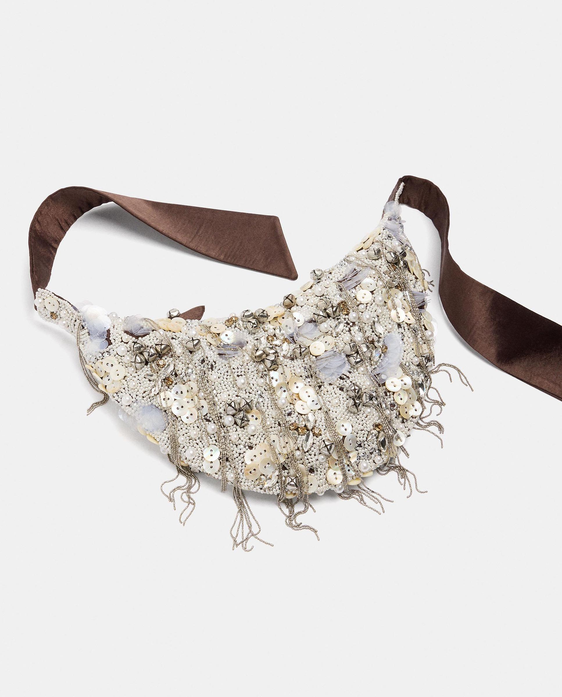 Bolso de fiesta con cuentas y tachuelas decorativas con maxi lazo - Parfois - Crudo Crudo-4