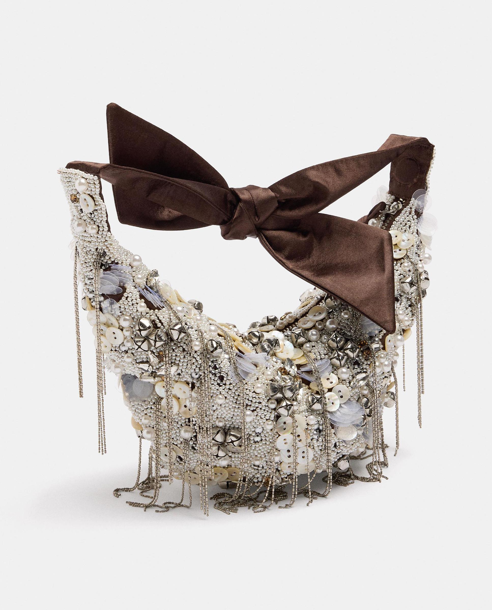 Bolso de fiesta con cuentas y tachuelas decorativas con maxi lazo - Parfois - Crudo Crudo-5