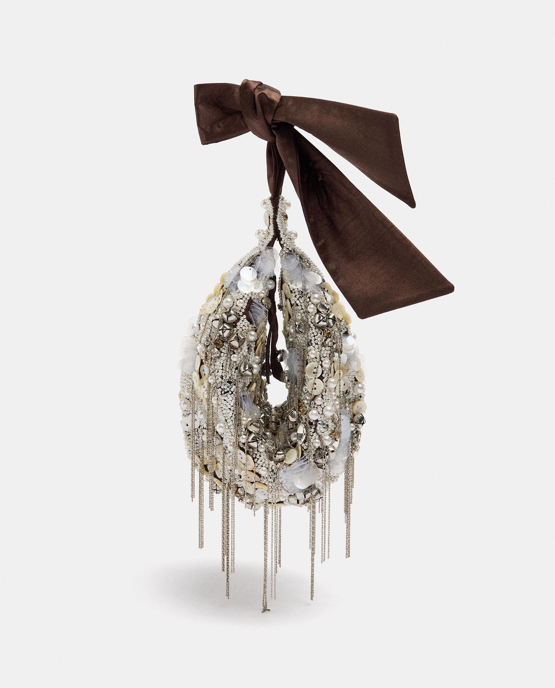 Bolso de fiesta con cuentas y tachuelas decorativas con maxi lazo - Parfois - Crudo Crudo-6