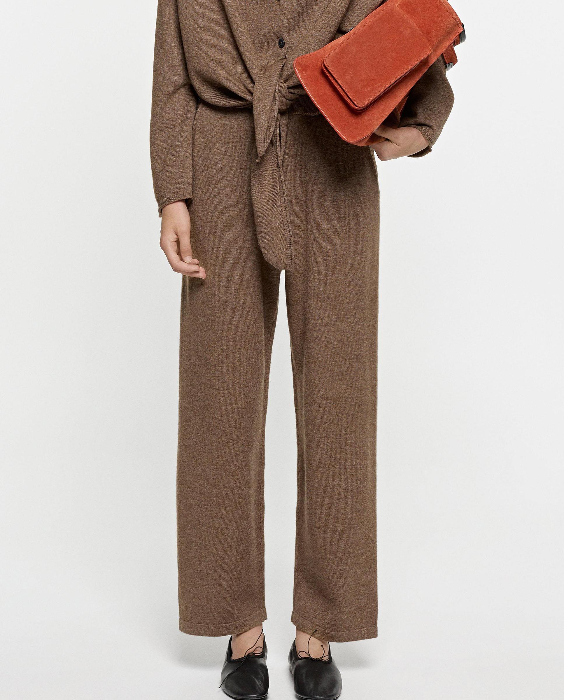 Pantalones rectos de mujer con cintura elástica en liso - Parfois - Marrón Marrón-2