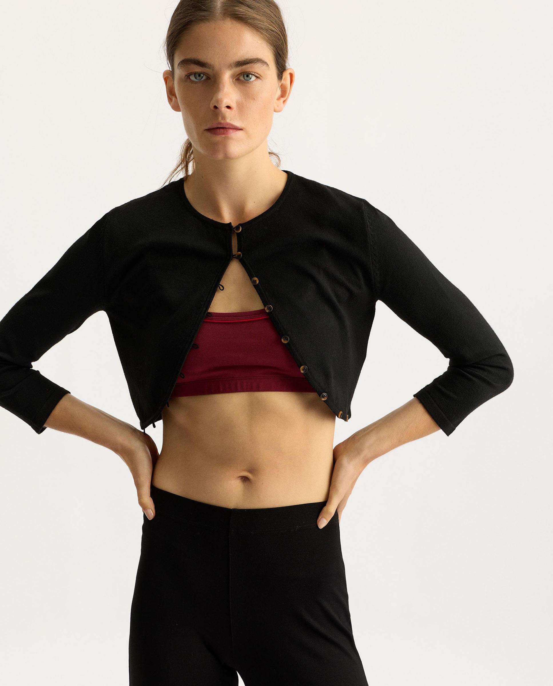 Cárdigan de mujer de punto crop con cierre de botones - Parfois - Negro Negro-1