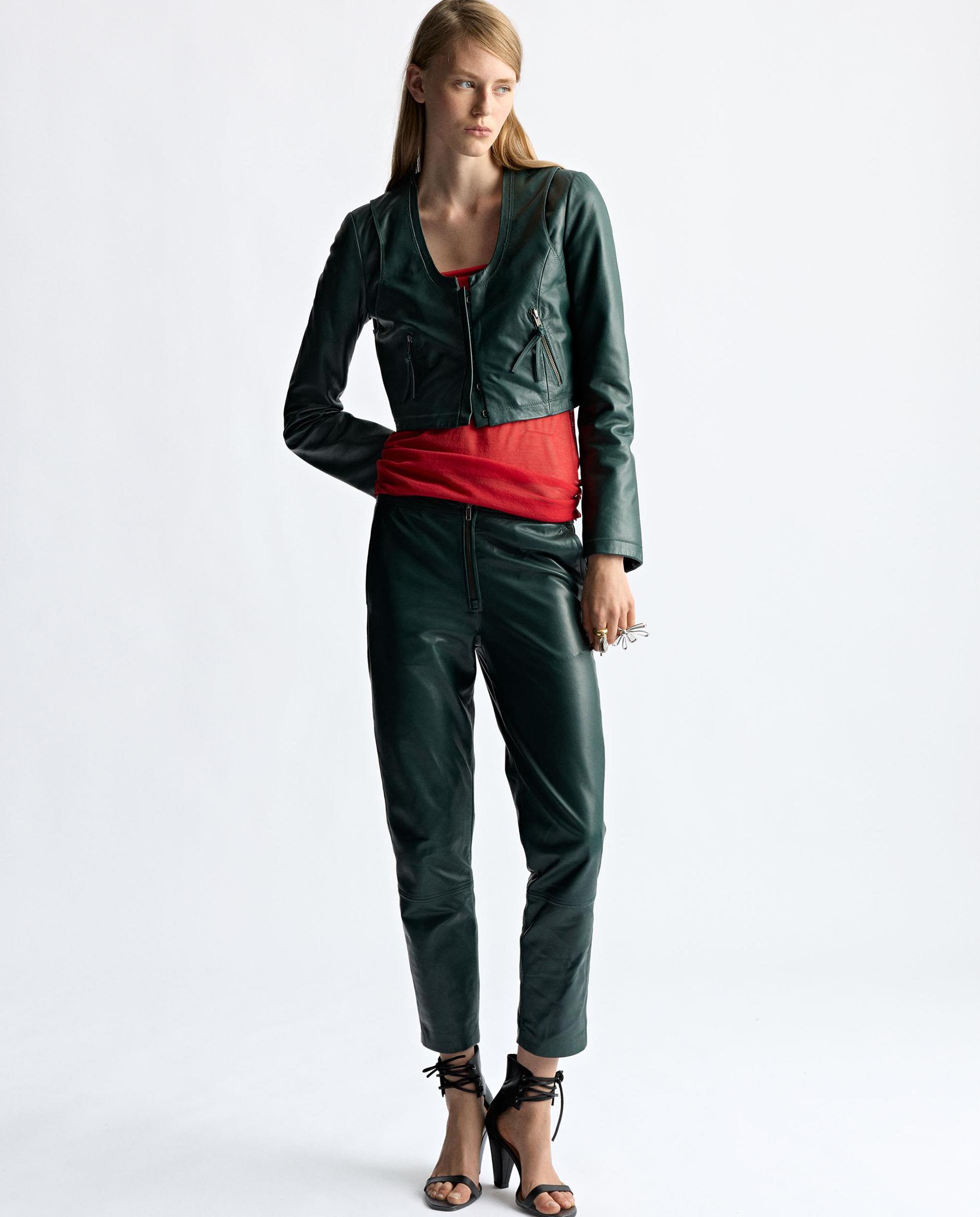 Cazadora de piel de mujer crop en liso - Parfois - Verde Verde-2