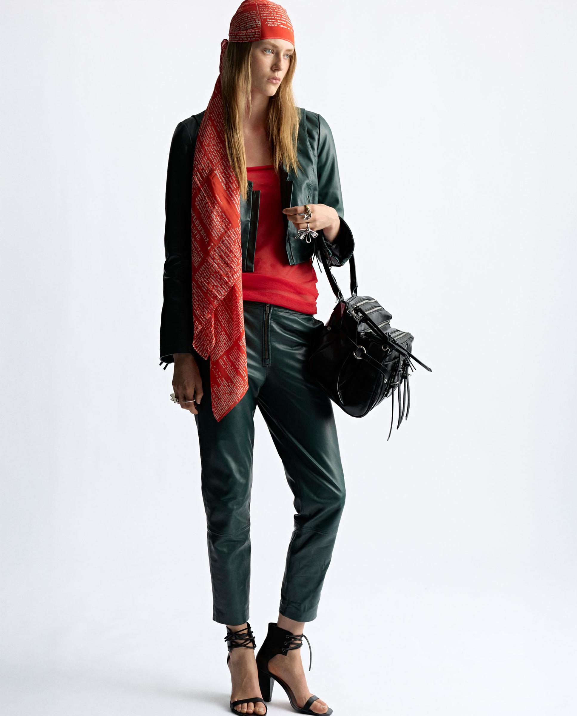 Cazadora de piel de mujer crop en liso - Parfois - Verde Verde-3