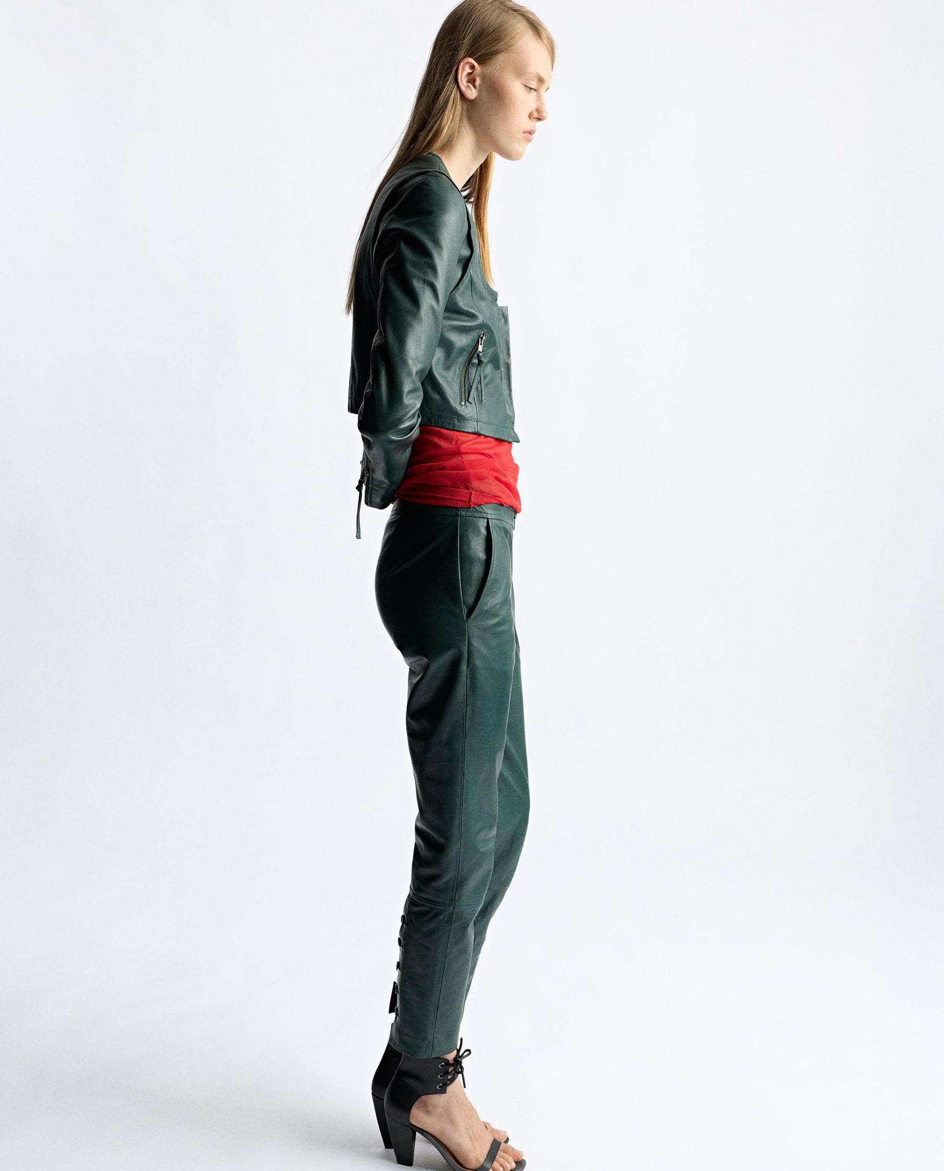 Cazadora de piel de mujer crop en liso - Parfois - Verde Verde-4