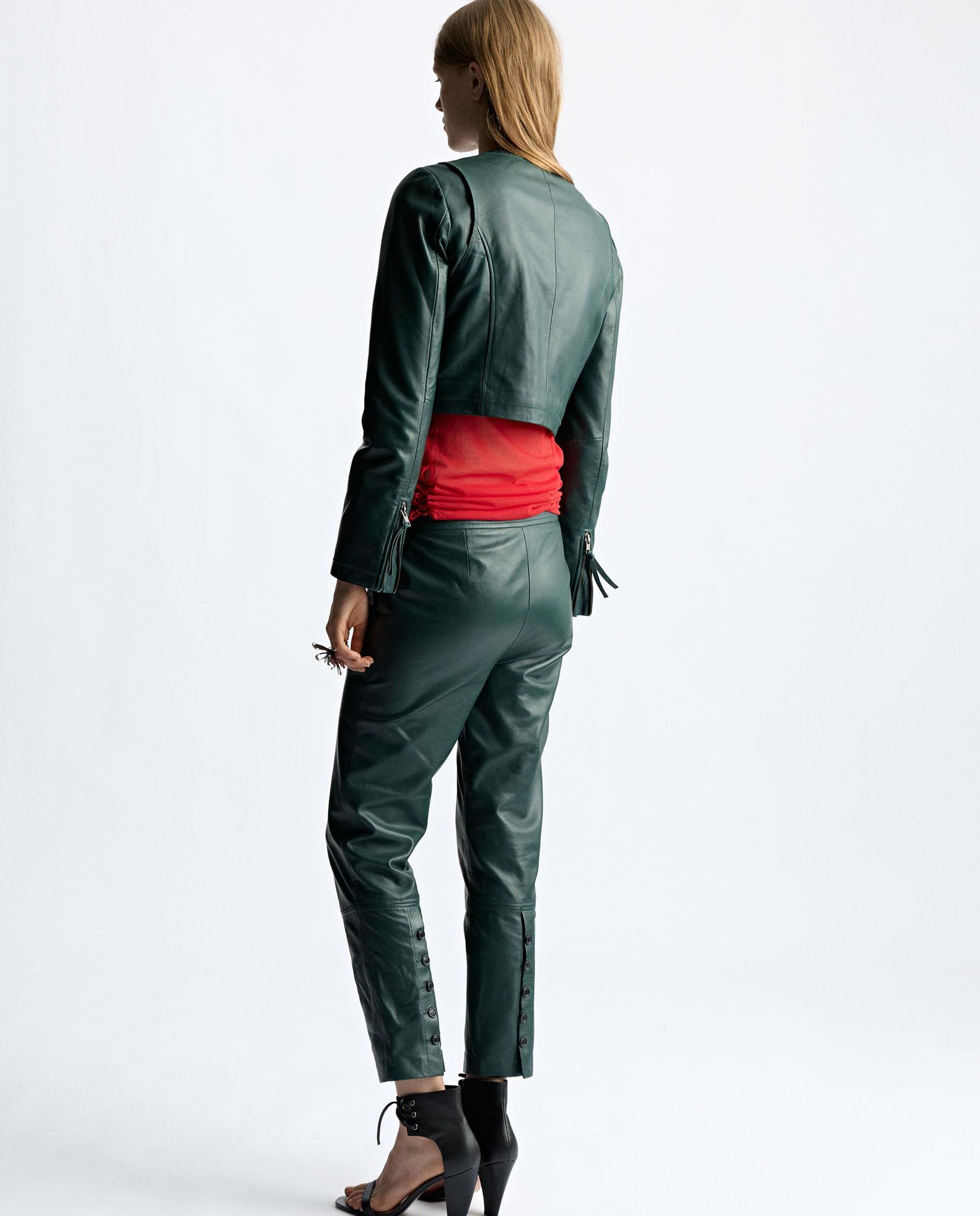 Cazadora de piel de mujer crop en liso - Parfois - Verde Verde-5