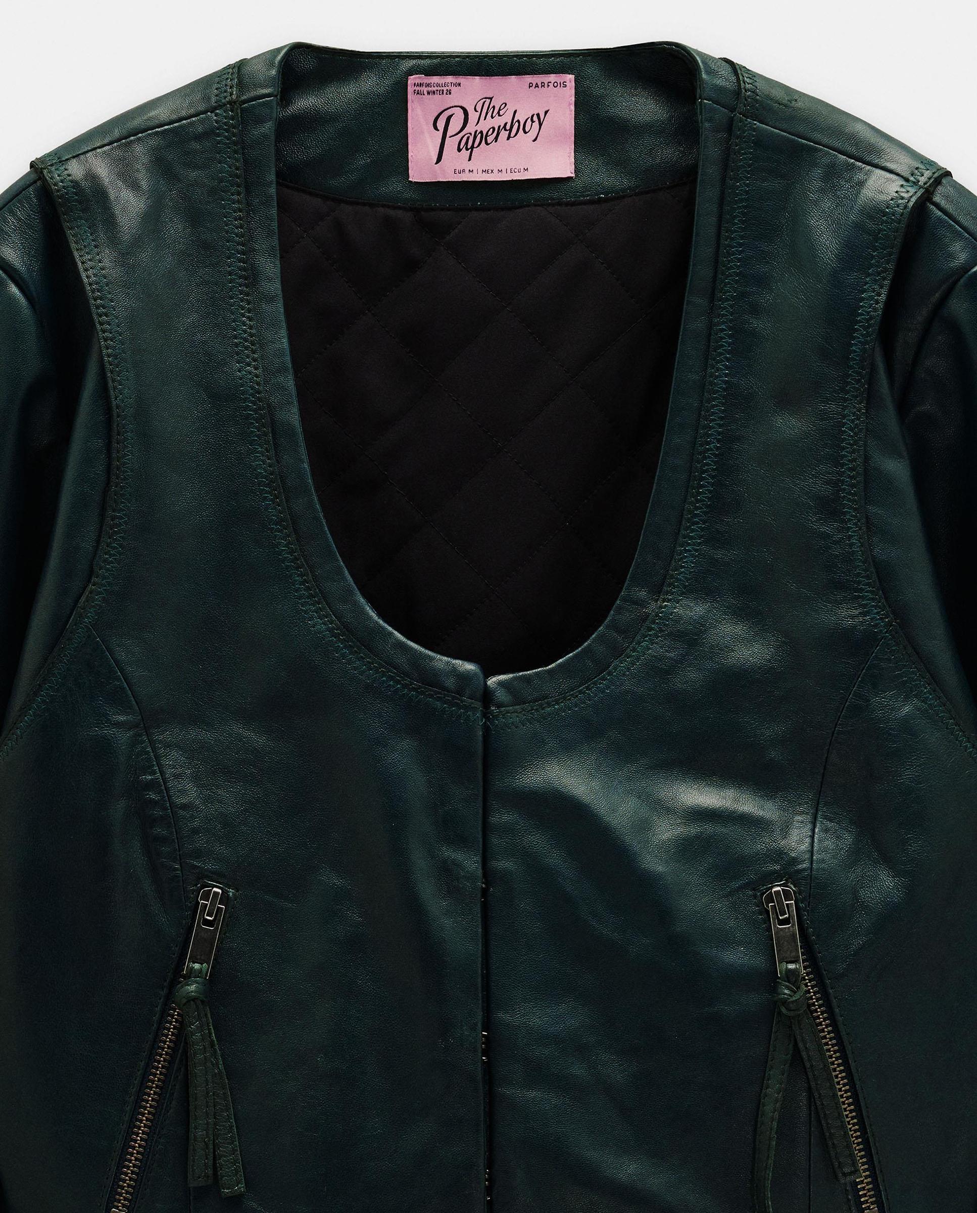 Cazadora de piel de mujer crop en liso - Parfois - Verde Verde-8