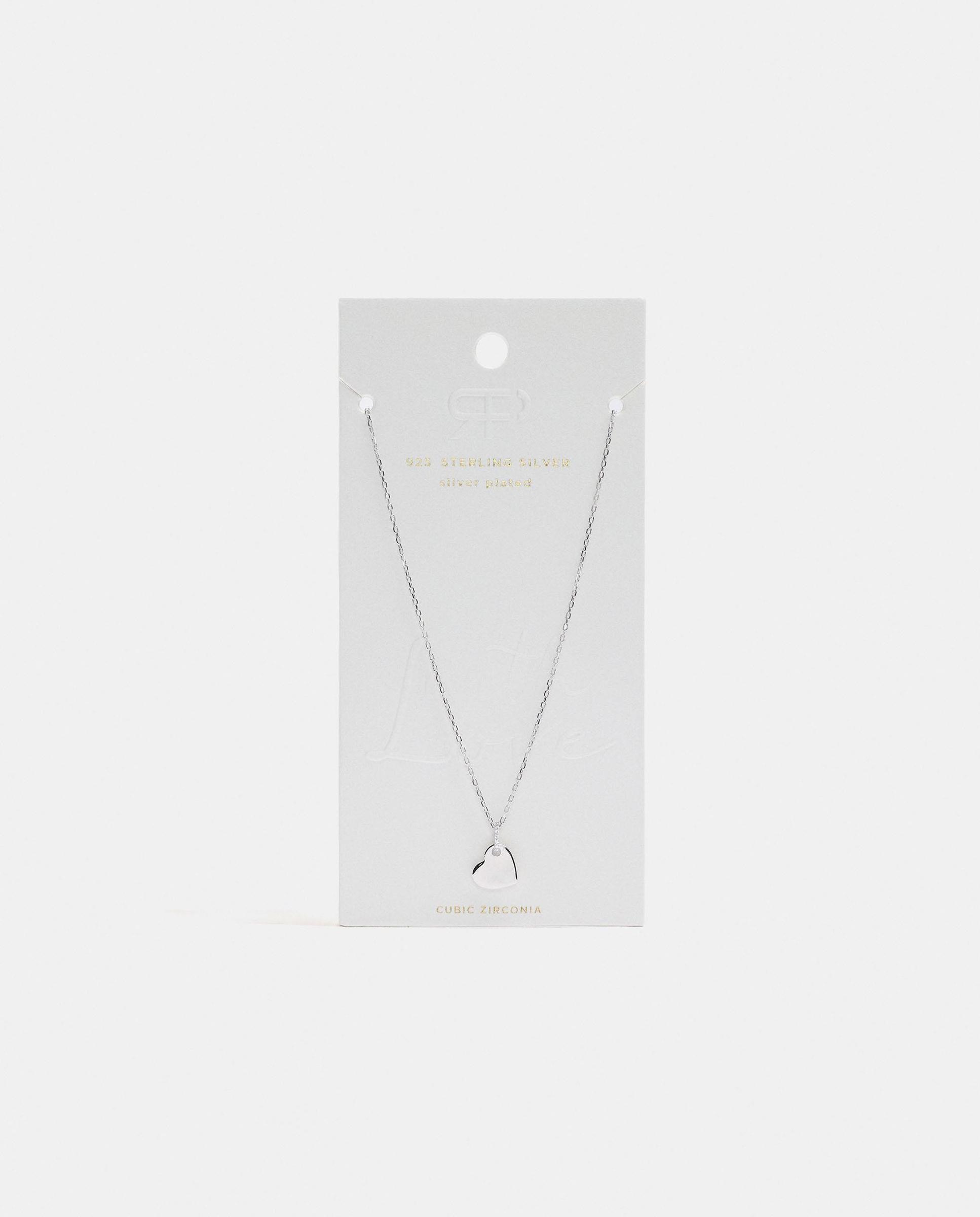 Collar de plata de ley bañado en oro de 18 k con abalorio de corazón - Parfois - Plateado Plateado-4