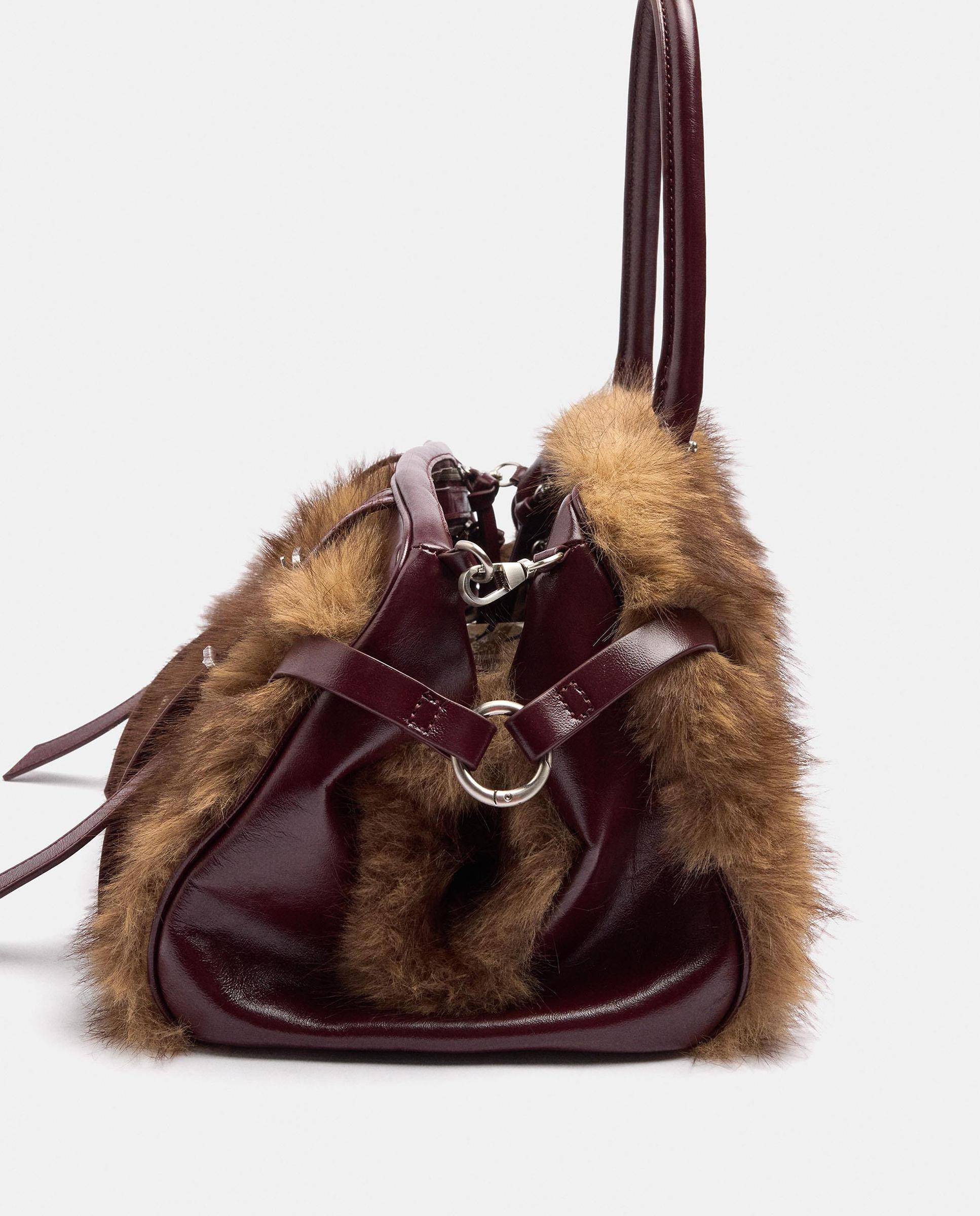 Bolso de mano con pelito y cierre de cremallera en liso - Parfois - Marrón Marrón-3