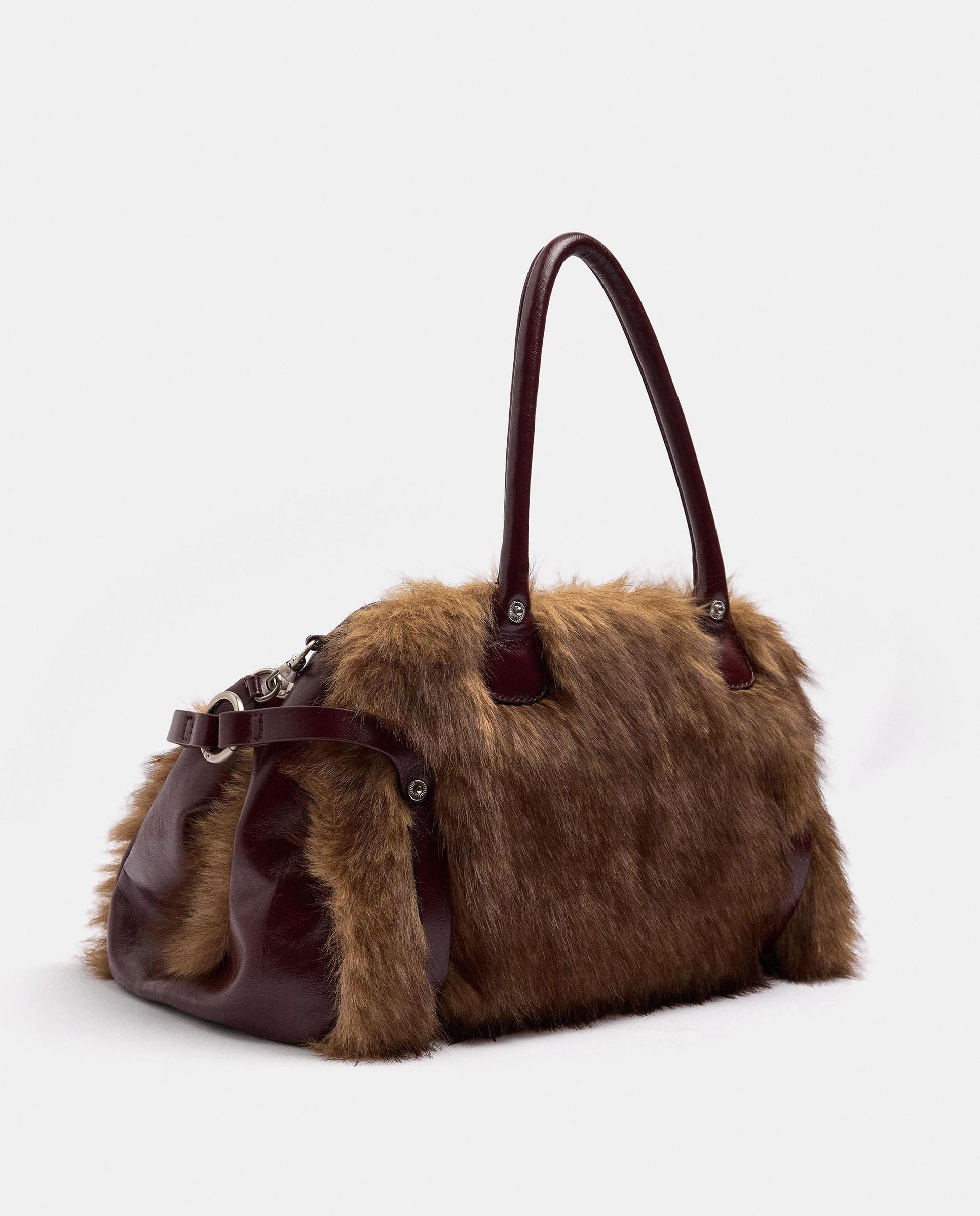 Bolso de mano con pelito y cierre de cremallera en liso - Parfois - Marrón Marrón-4